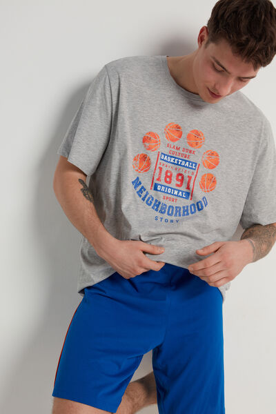 Kurzer Baumwoll-Pyjama mit Basketball-Print