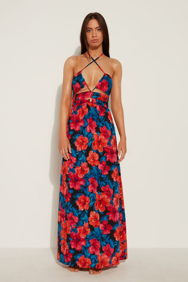 Long Viscose Canvas Crossover Dress  