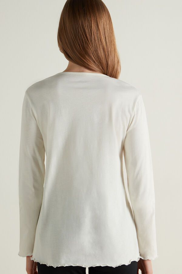 Long Sleeve Cotton Top with Rolled Hem  