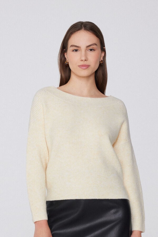Maglione Maniche Lunghe a Costine Scollo Barchetta  