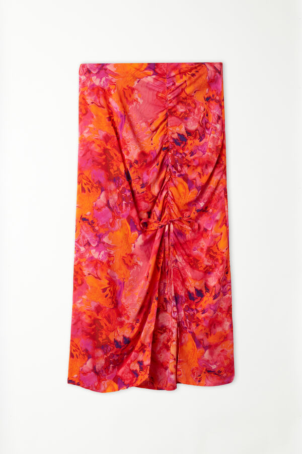 Viscose Canvas Midi Skirt with Drawstring  