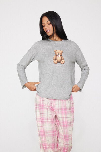 Pijama Comprido Algod&atilde;o Estampado Teddy