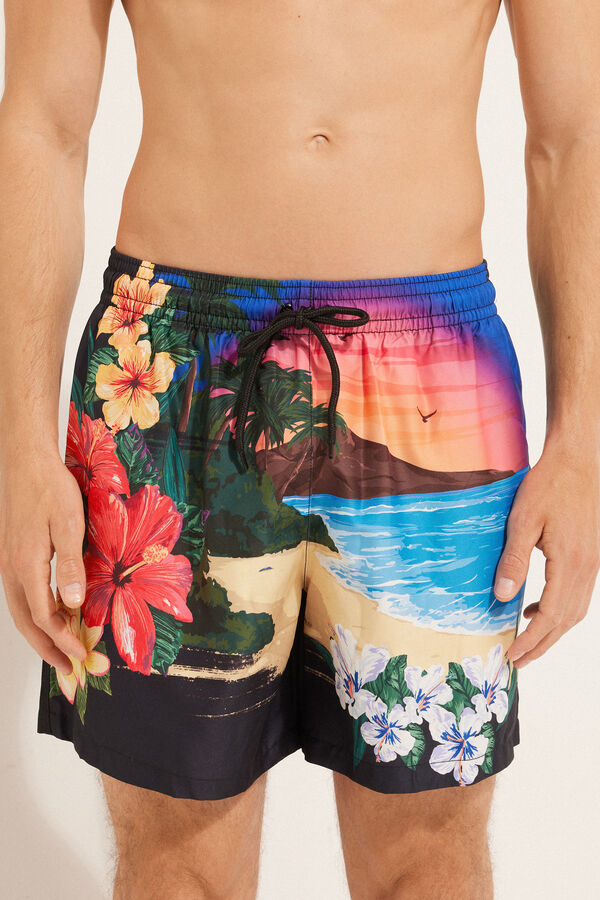 Basic Printed Swim Trunks  