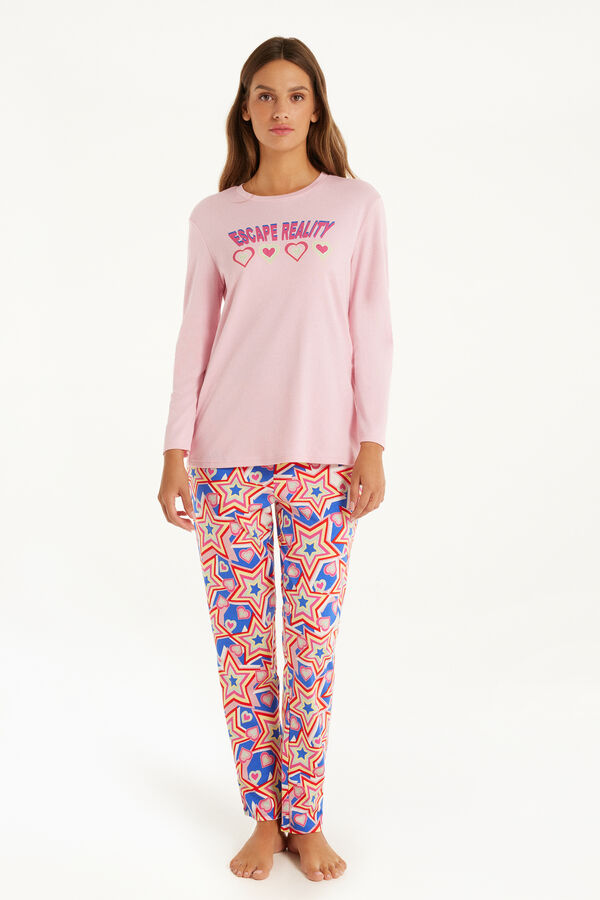 Pijama Largo de Algodón con Estampado de Estrellas  