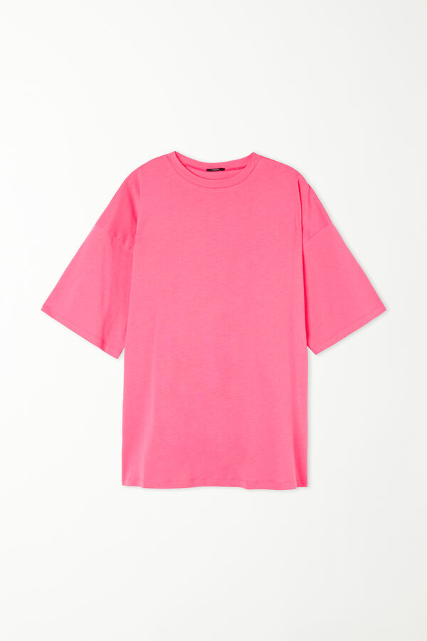 T-shirt com Decote Redondo Oversize em Algodão  