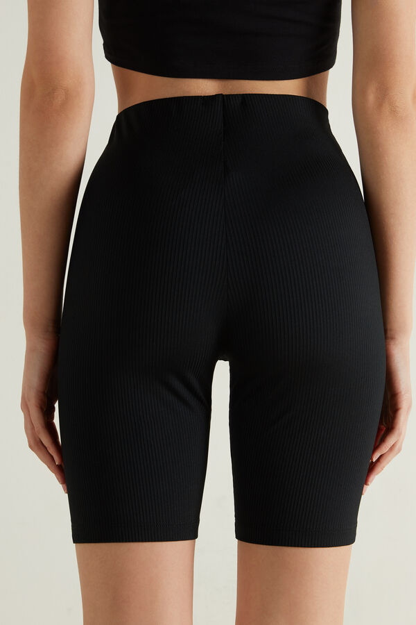 High Waist Ποδηλατικό Σορτς από Microfiber και Ύφανση Ριπ  