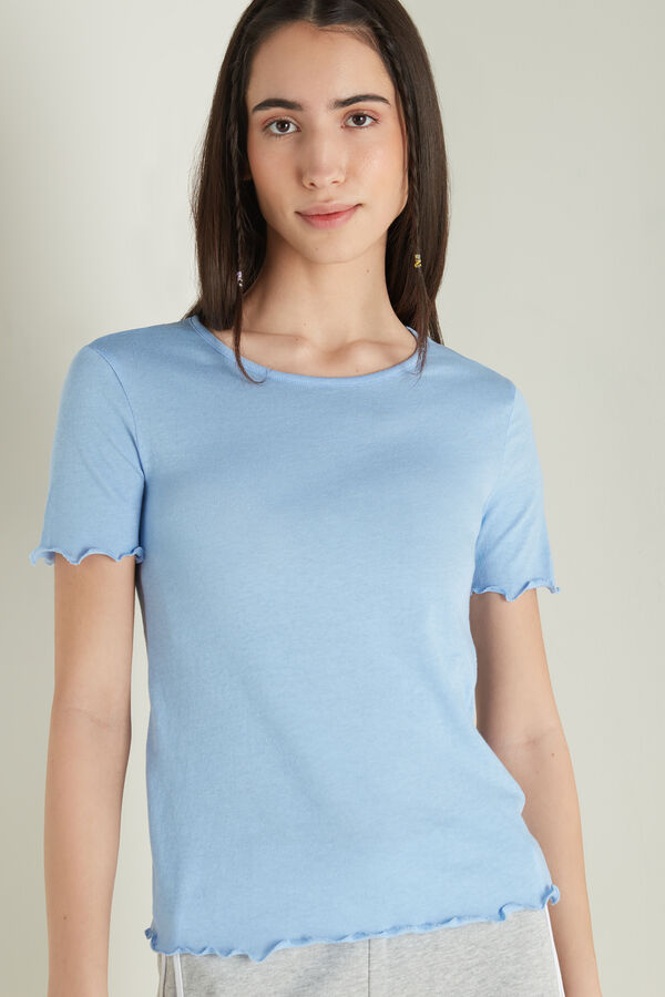 Light Cotton Short Sleeve Top with Rolled Hem  