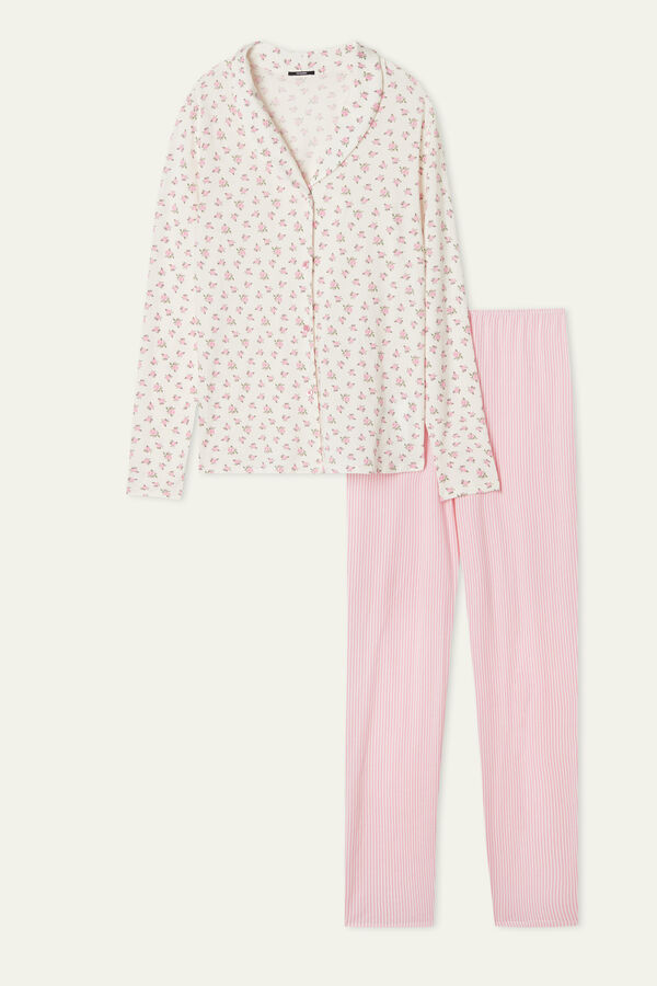 Micro Rose Print Button-Front Long Pyjamas  