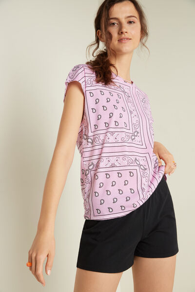 Kurzer Baumwoll-Pyjama mit Bandana-Print