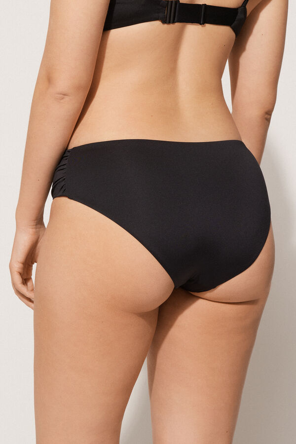Bas de Bikini Taille Haute à Fronces sur les Hanches Uni Recyclé  