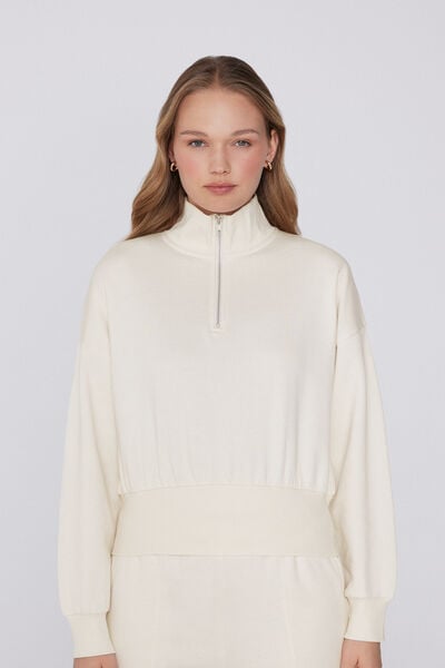 Tezenis Sudadera Cropped con Cremallera Mujer Blanco Tamaño L