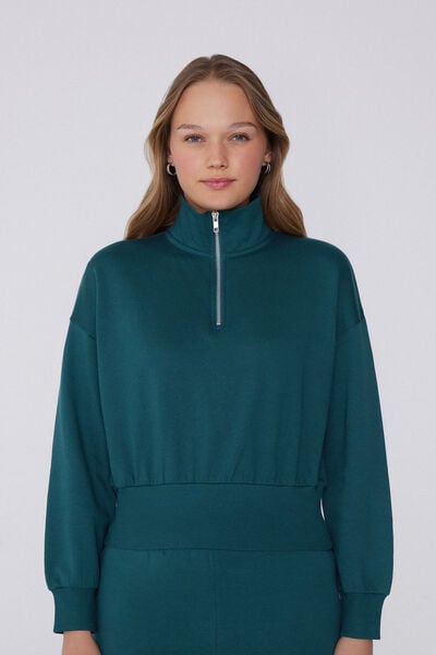 Tezenis Sudadera Cropped con Cremallera Mujer Verde Tamaño L