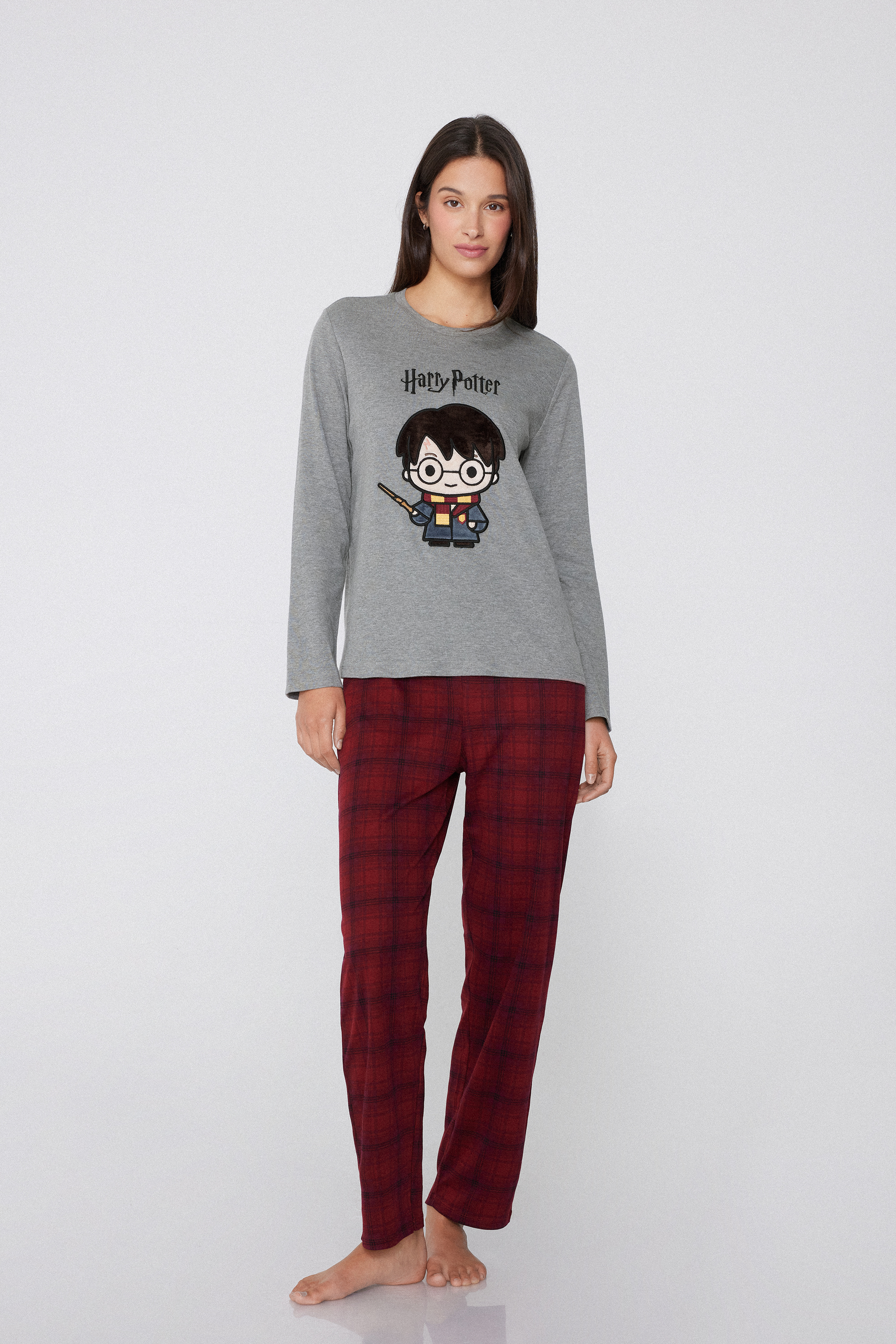 Langer Pyjama aus Baumwolle mit Aufnäher Harry Potter