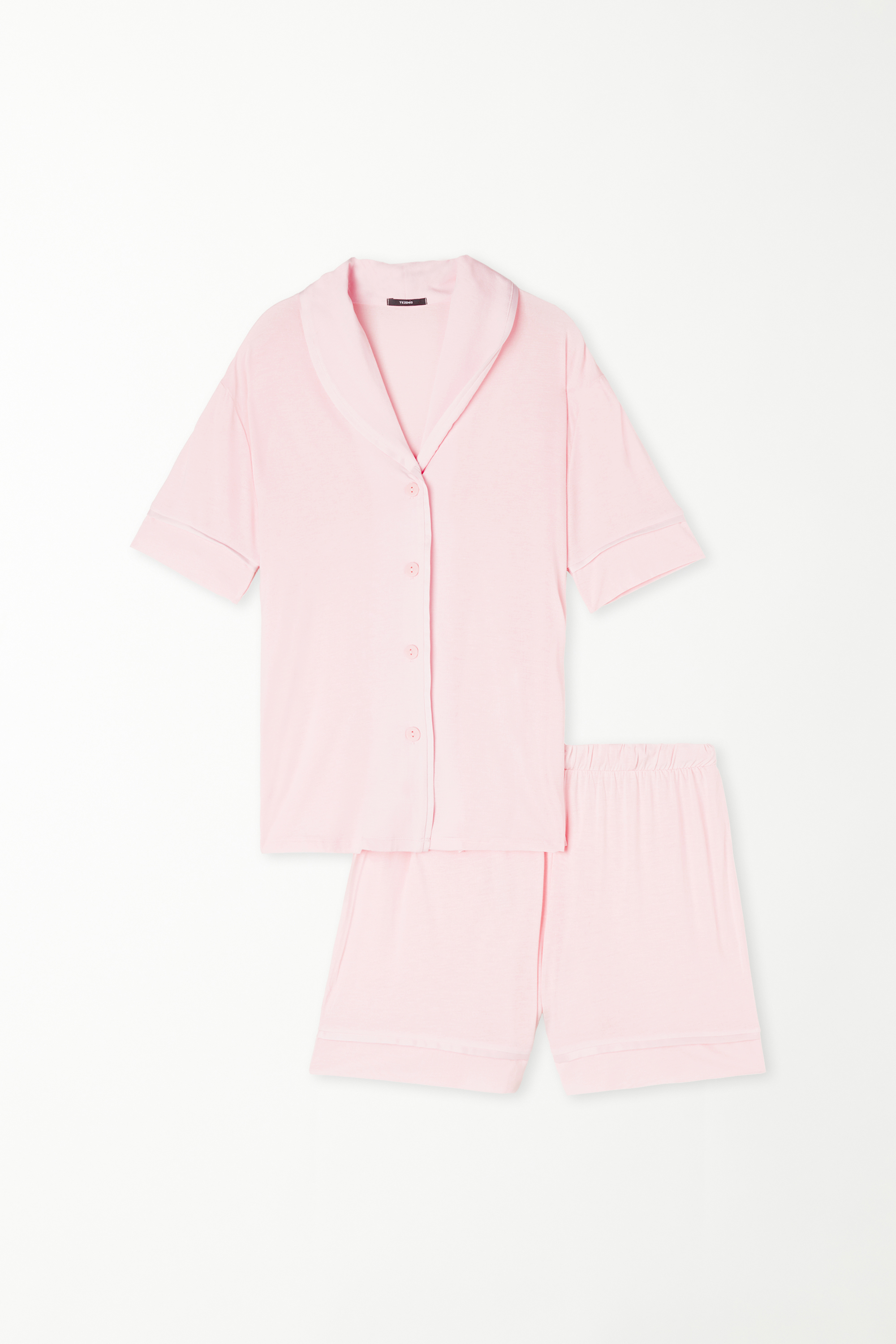 Short Viscose Button-Down Pyjamas with Short Sleeves and Satin Trim