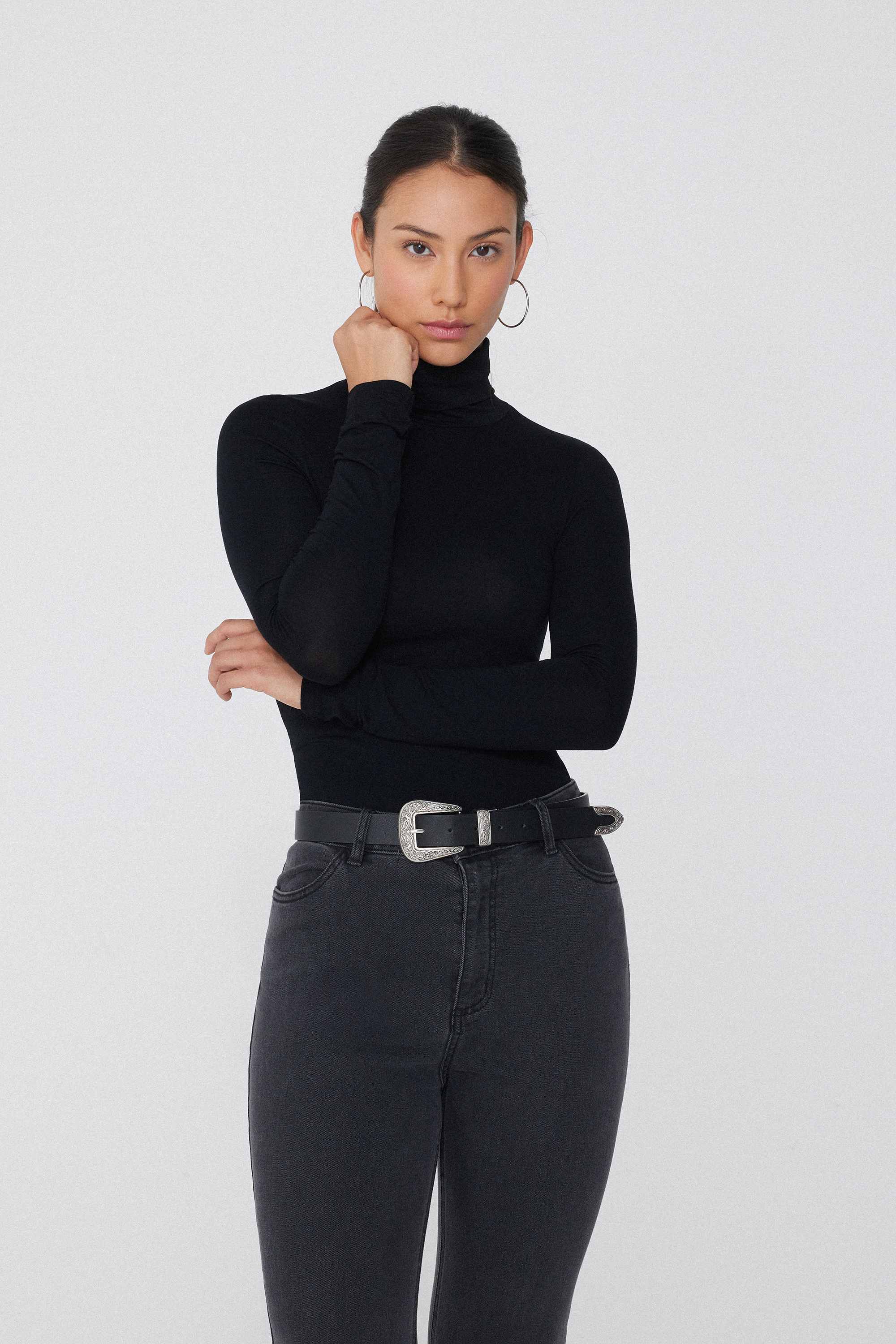 Long Sleeve Viscose Turtleneck Top