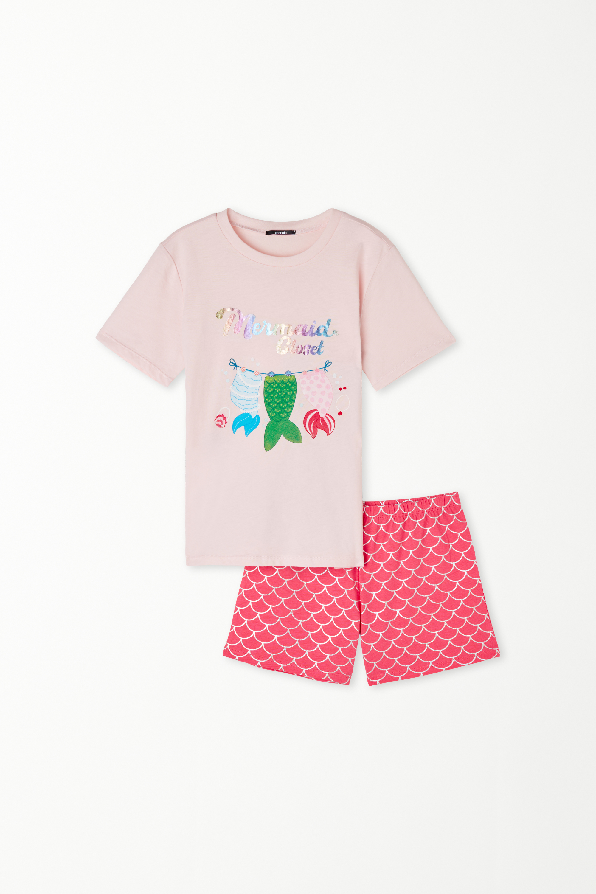 Short Cotton Pyjamas with Mermaid Print