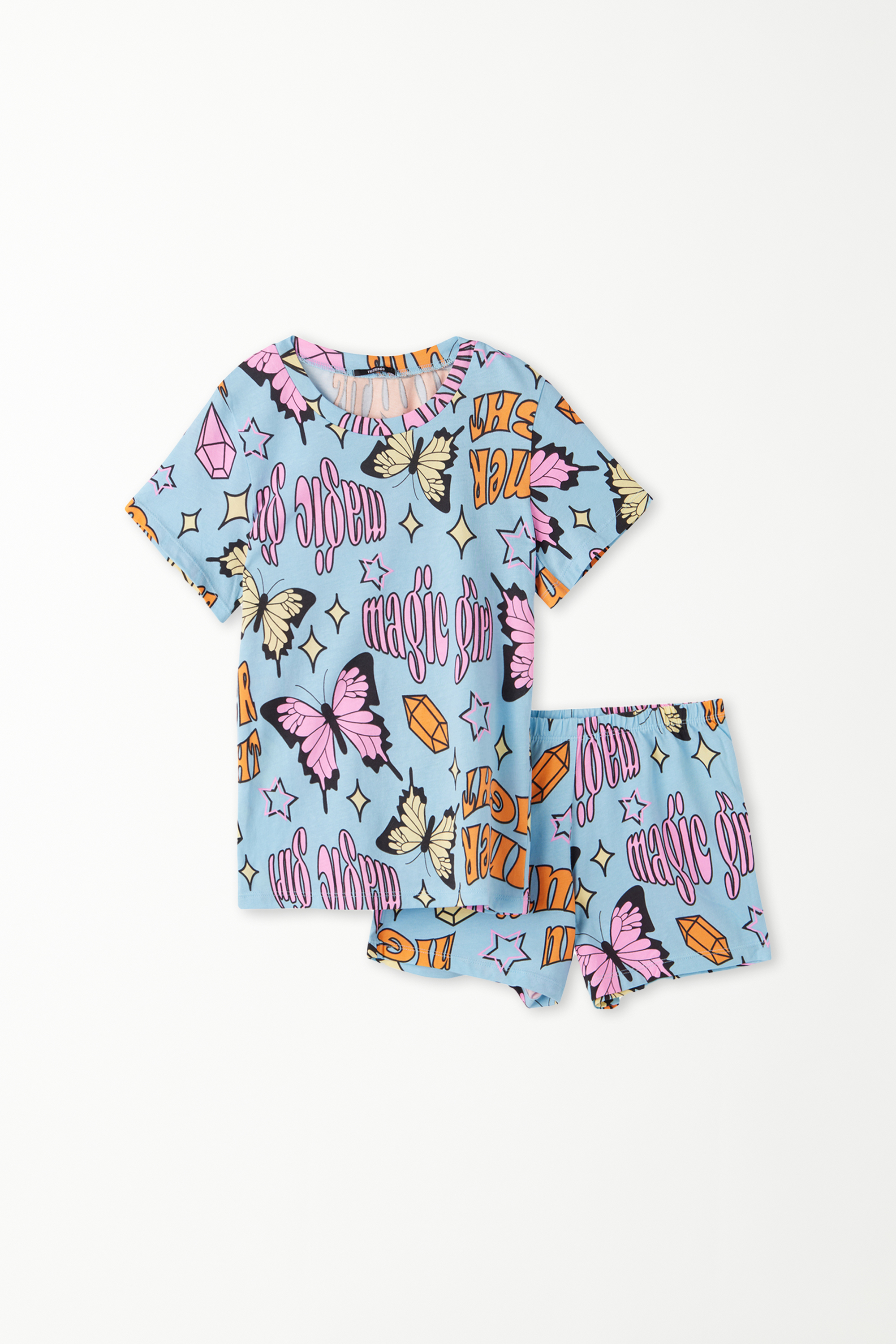 Pijama Curto Menina Algodão Estampado Borboletas