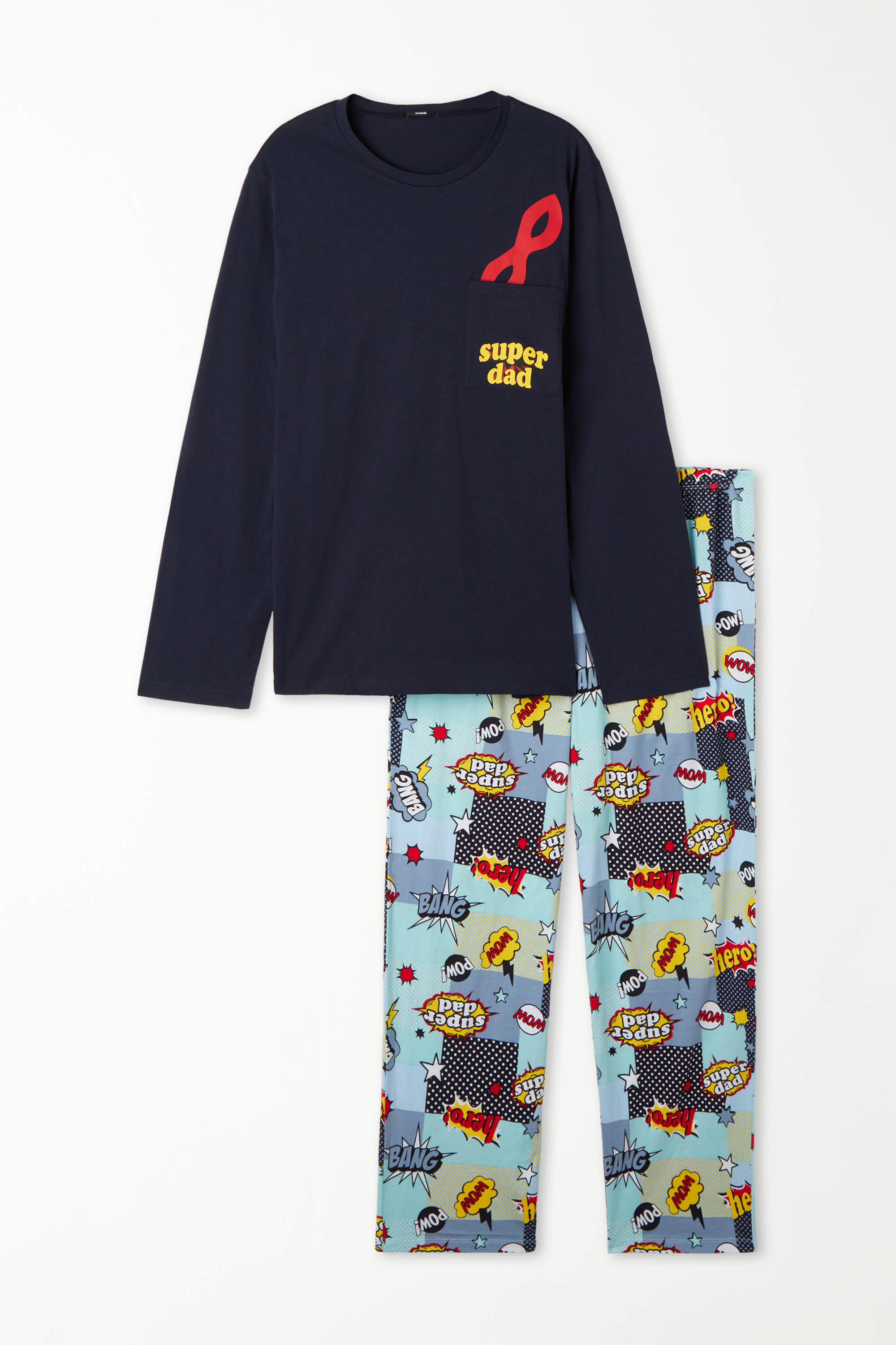 Langer Pyjama aus Baumwolle mit Super Dad-Print