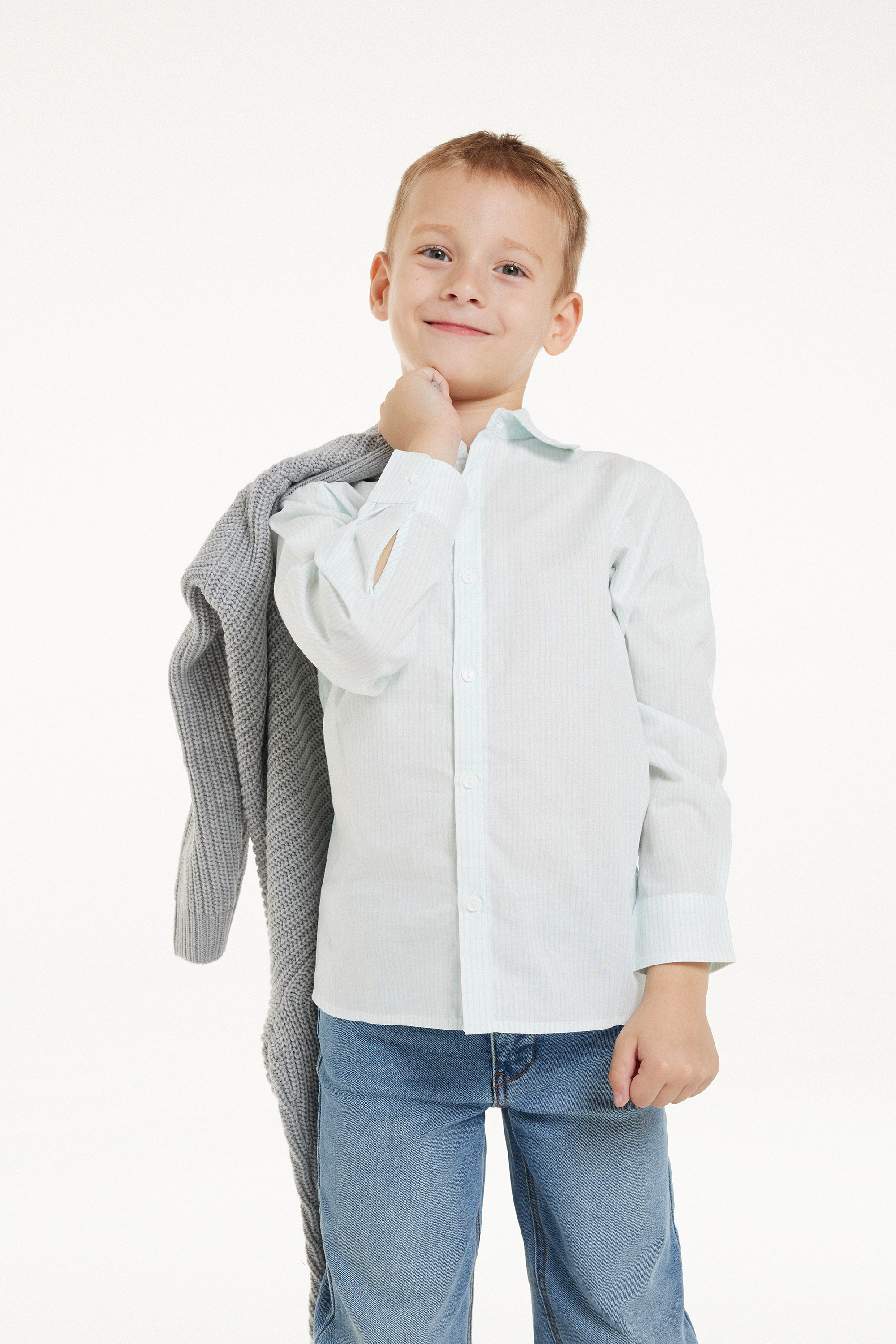 Langärmeliges bedrucktes Hemd aus Baumwolltuch für Jungen