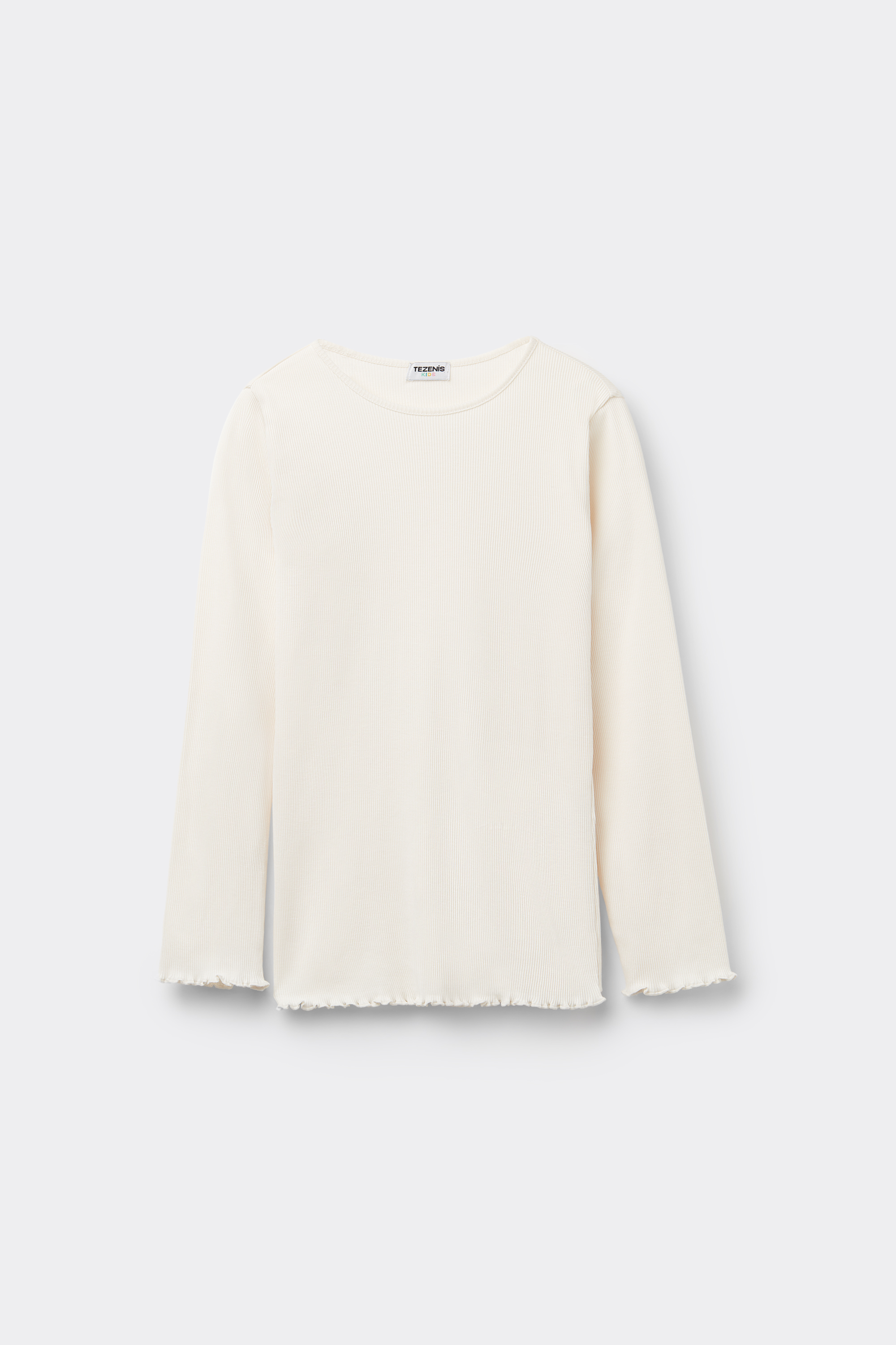 Camiseta Manga Larga Cuello Redondo de Canalé y Punto Sobrehilado Niña
