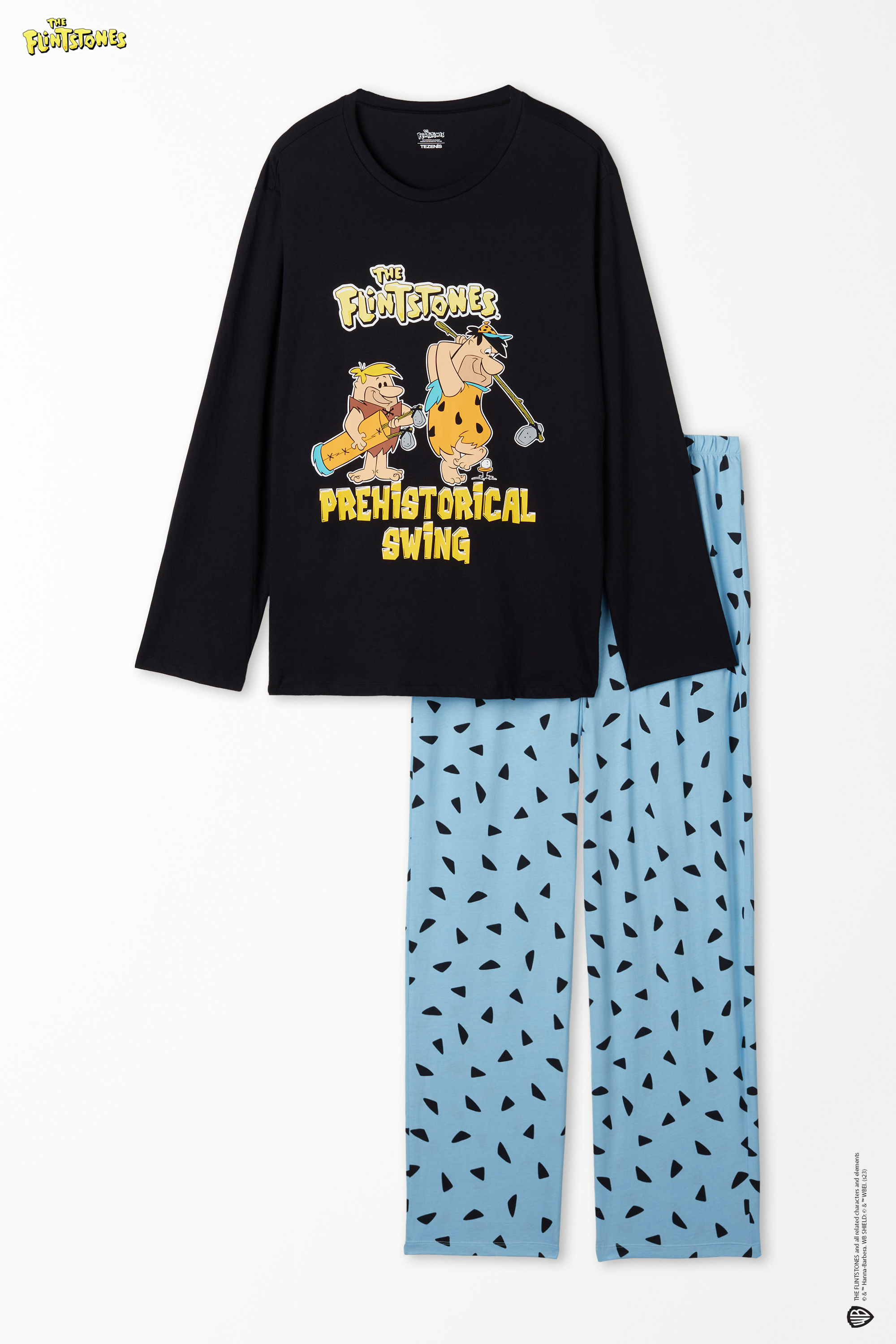 Hosszú Pamut Férfi Pizsama Nyomott Flintstones Mintával