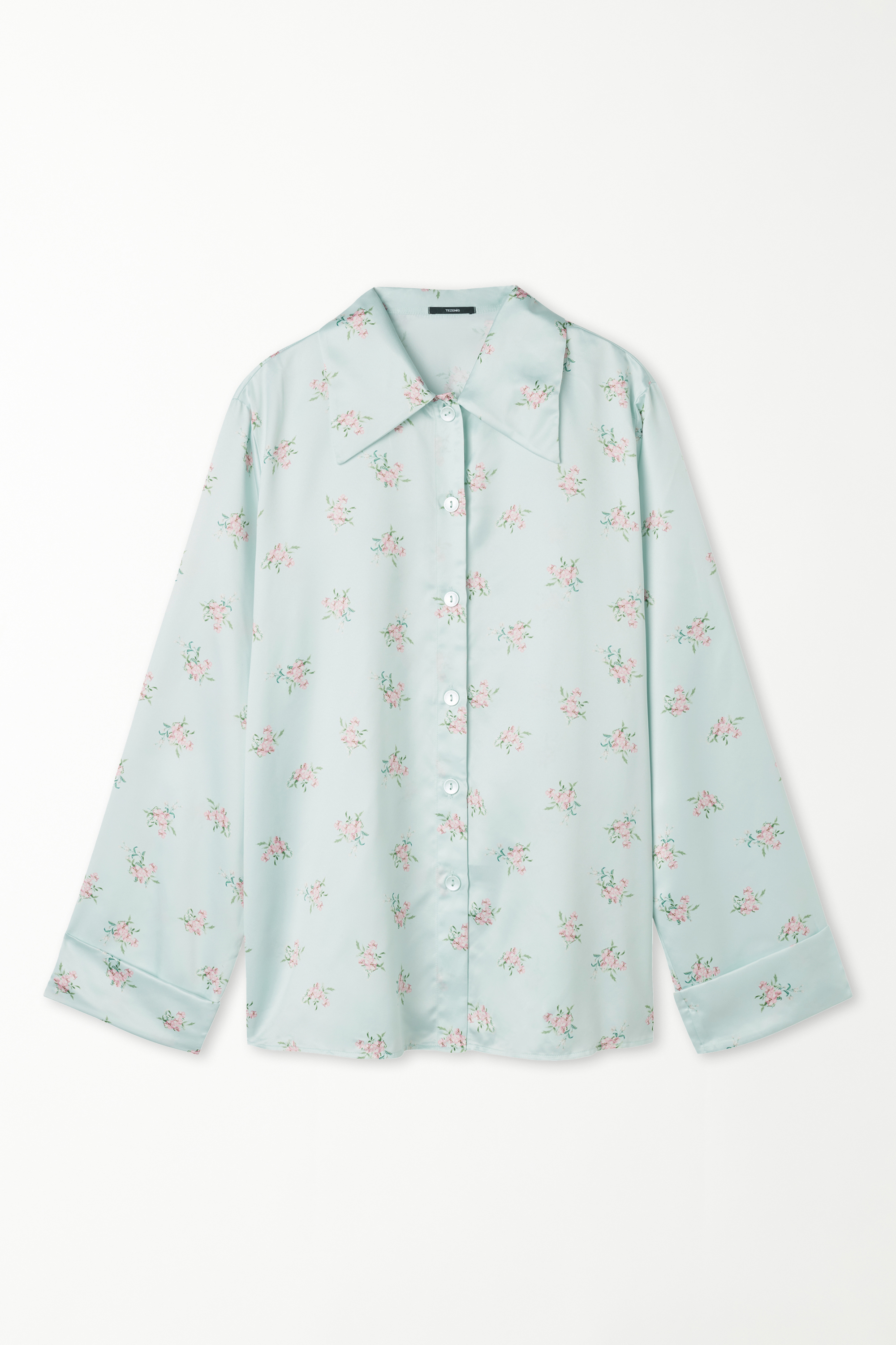 Camicia in Raso Manica Lunga con Risvolti