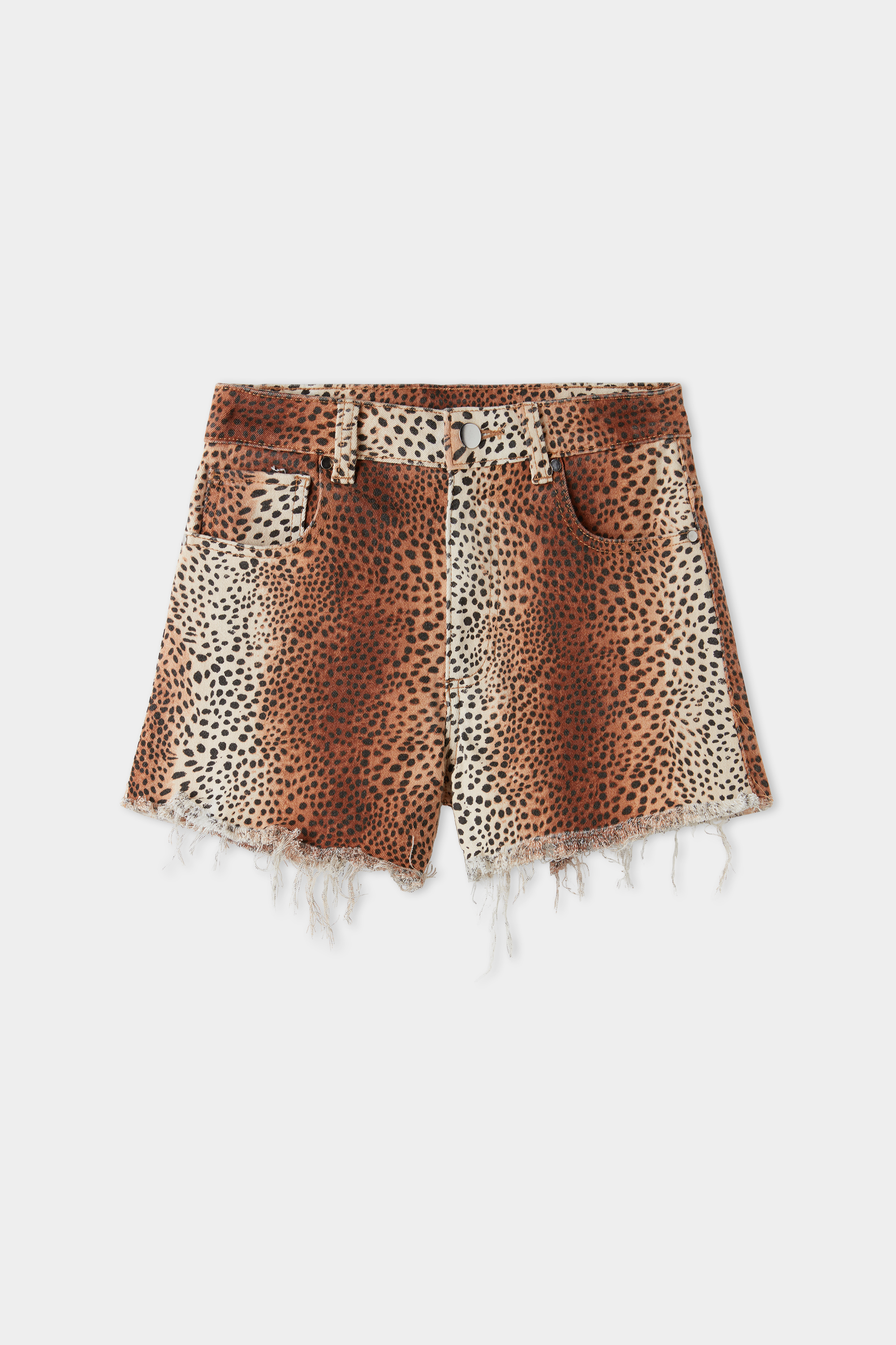 High-Waist Shorts in Fringed Denim