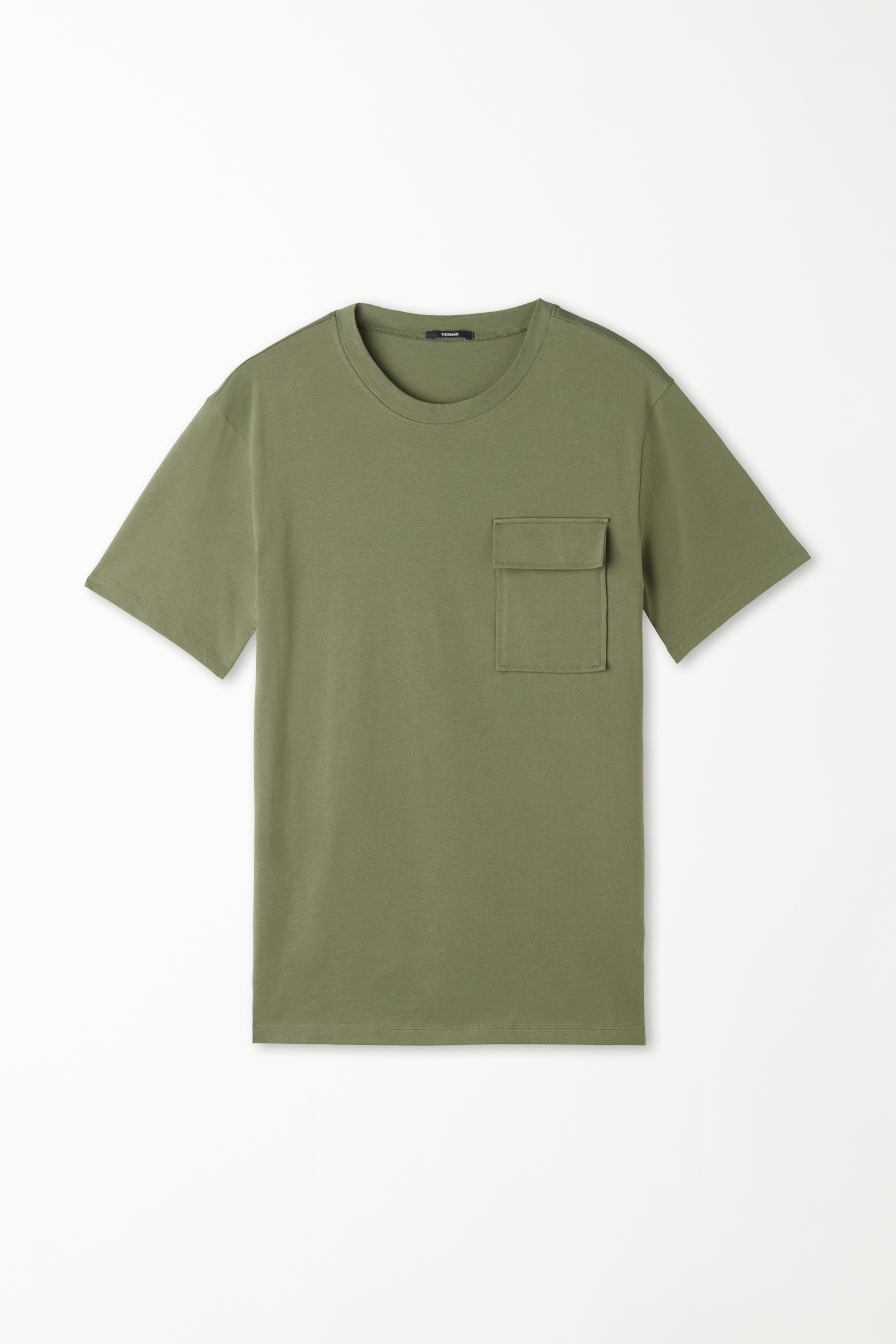 Rundhals-T-Shirt aus Baumwolle und Brusttasche