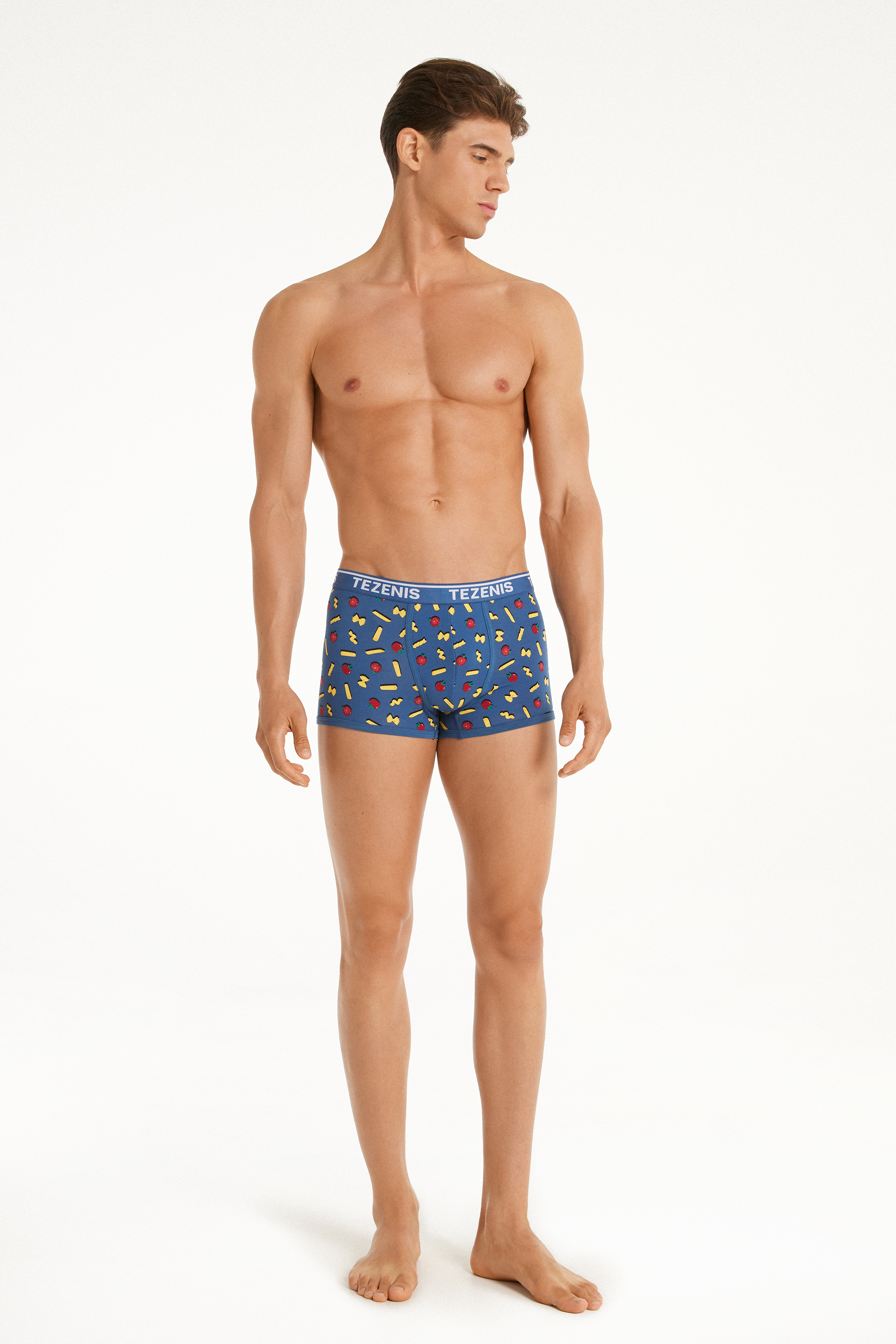Boxershorts aus bedruckter Baumwolle mit kontrastfarbenen Kanten und Logo
