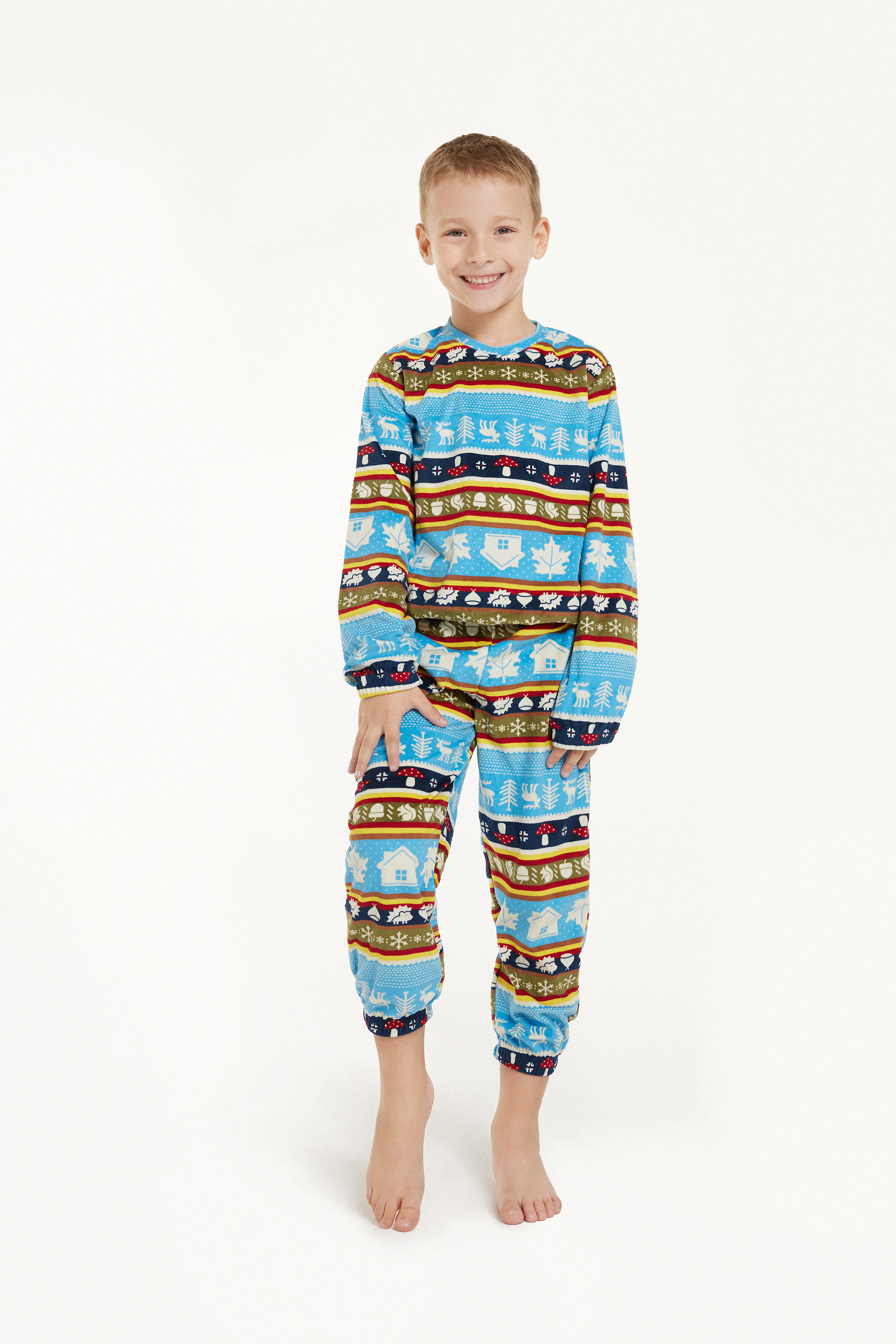 Long Microfleece Pyjamas with Nordic Print