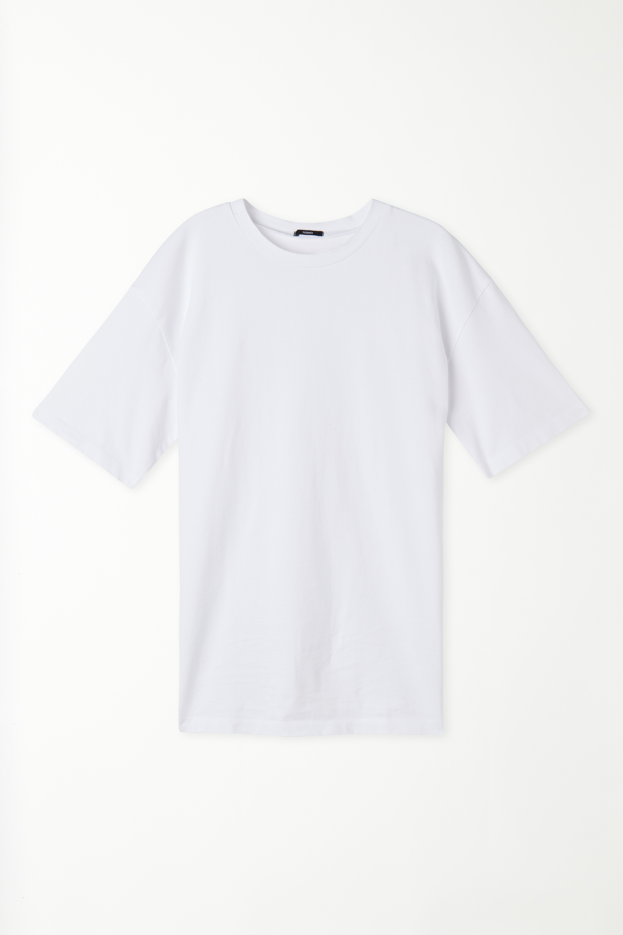 Rounded Neck Cotton T-Shirt with Ripped Hem
