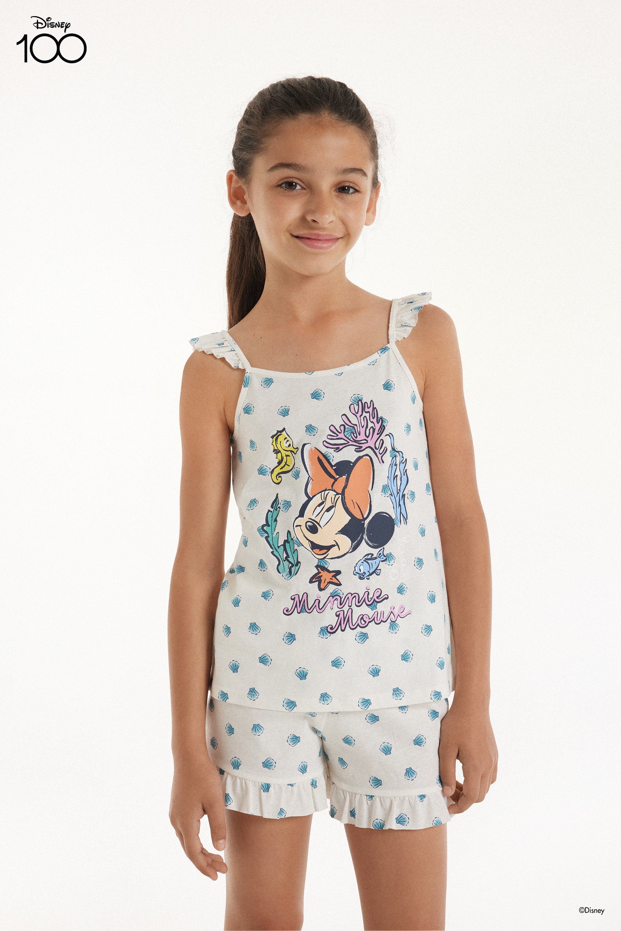 Dievčenské Krátke Pyžamo z Bavlny s Potlačou Disney Minnie