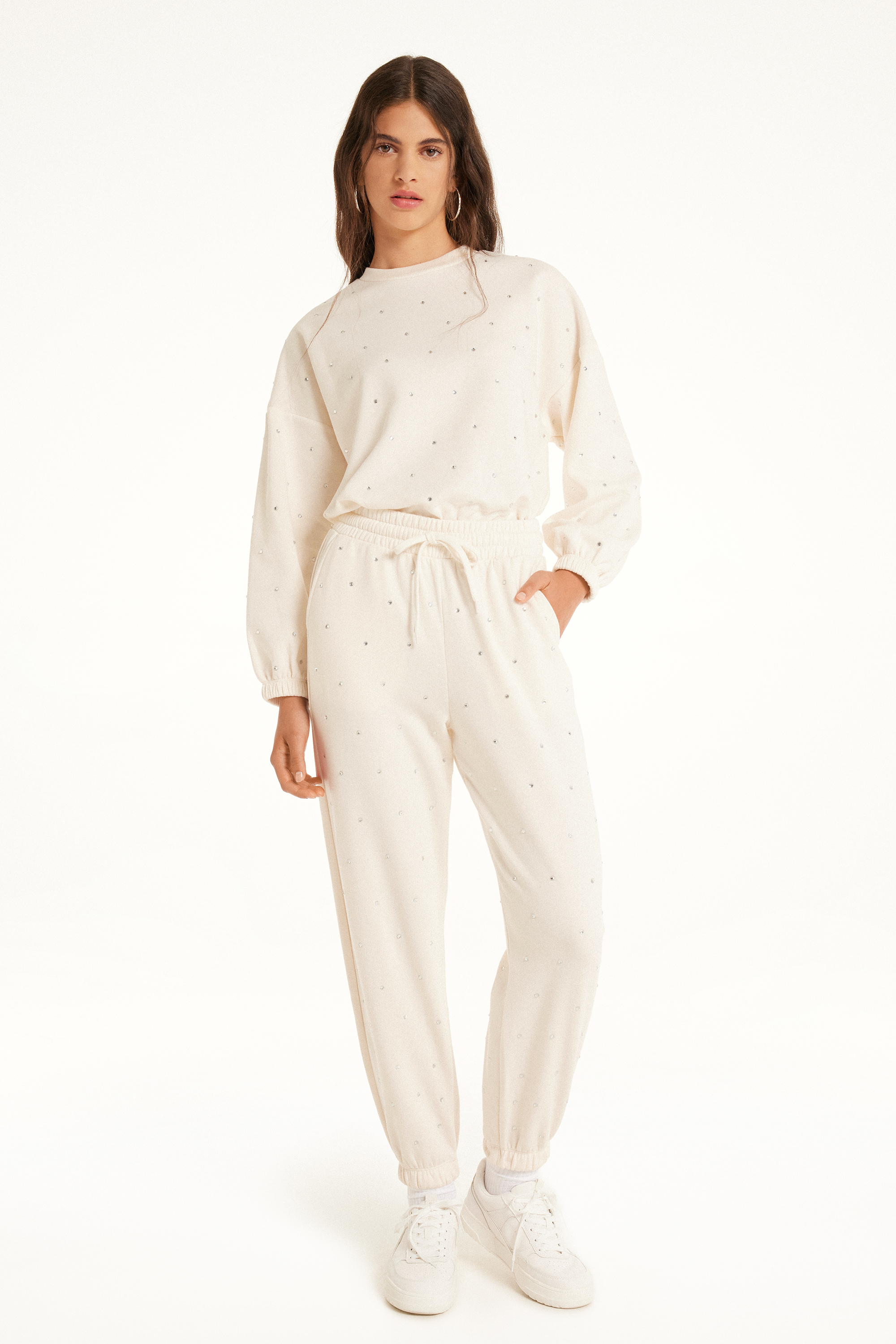 Fleece Trousers with Rhinestones