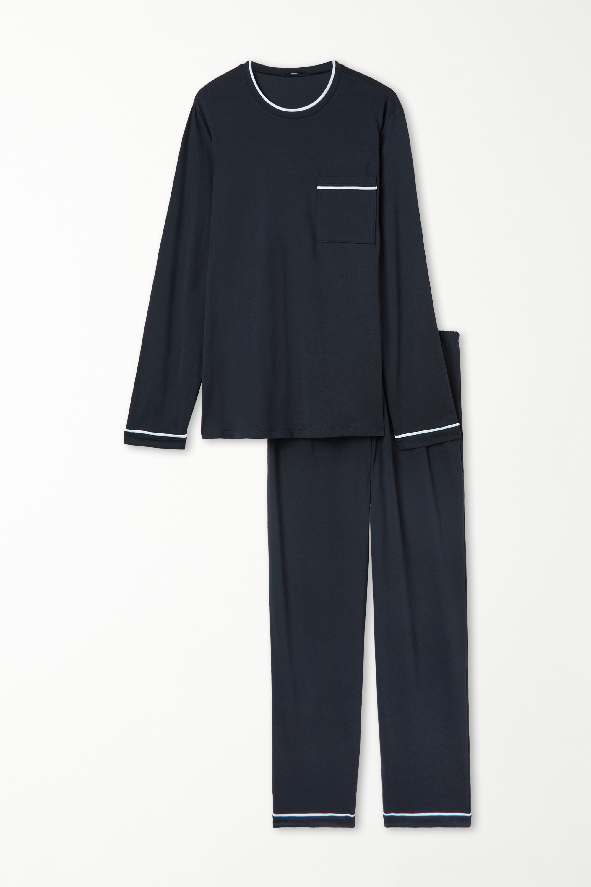 Men’s Full-Length Cotton Pajamas with Piping