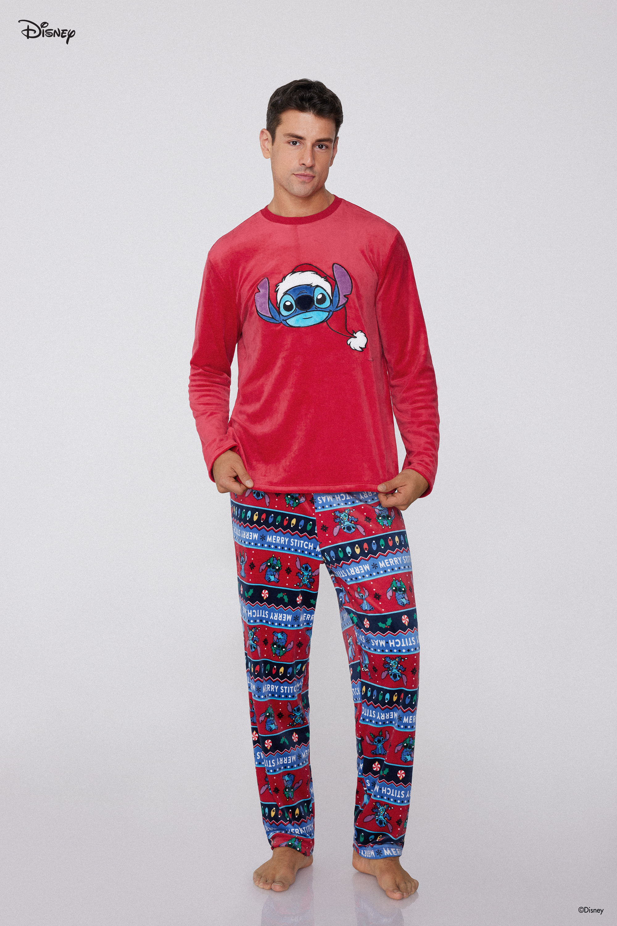 Men’s Christmas Disney Stitch Long Microfleece Pyjamas