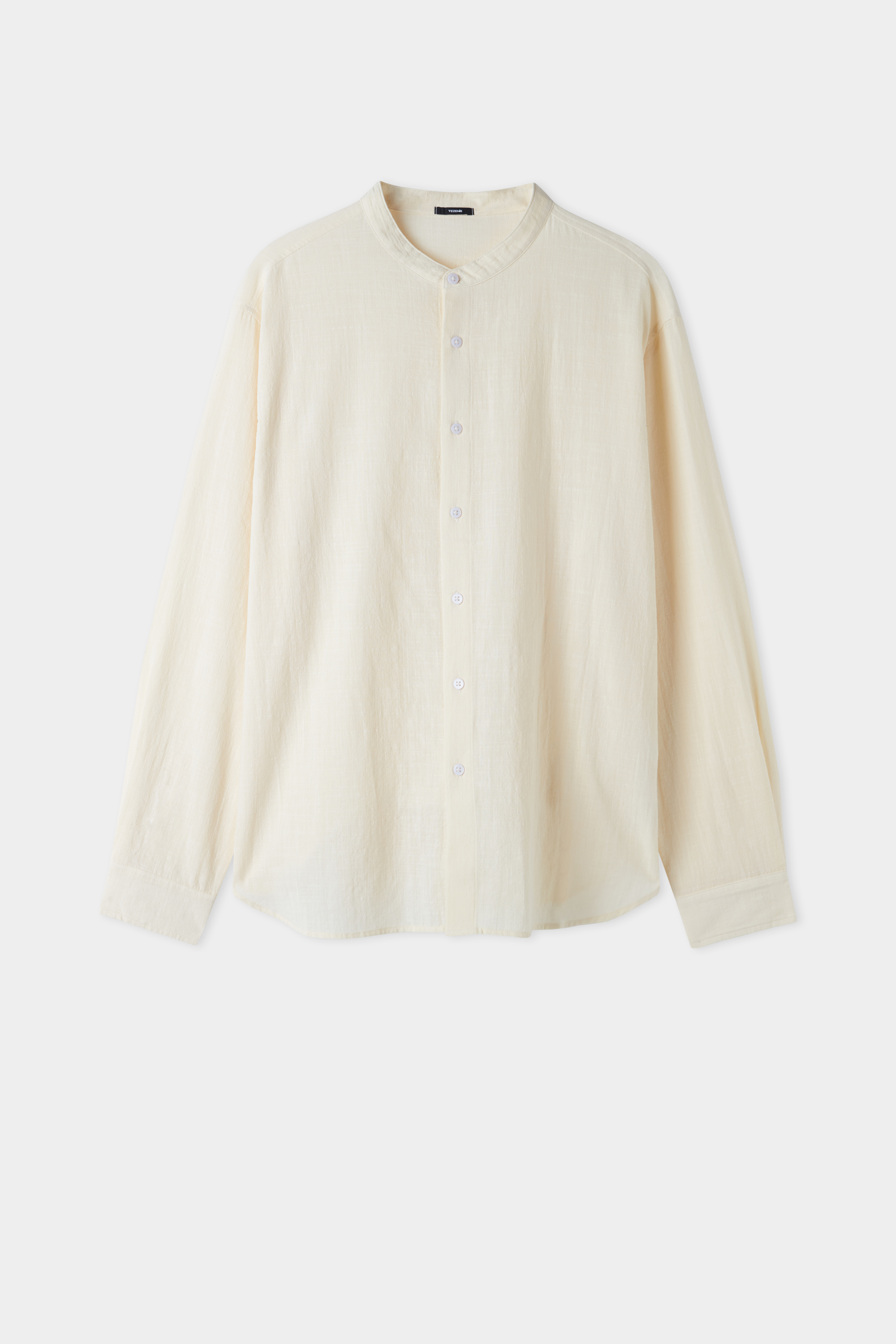 Men’s Long Sleeve Cotton Canvas Shirt with Mandarin Collar