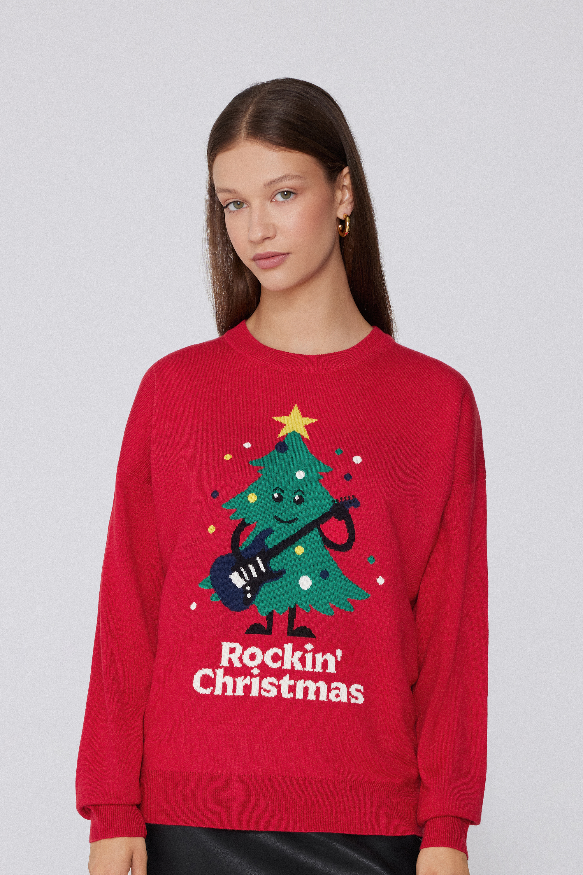 Sweter Unisex z Okrągłym Dekoltem i Świątecznym Motywem