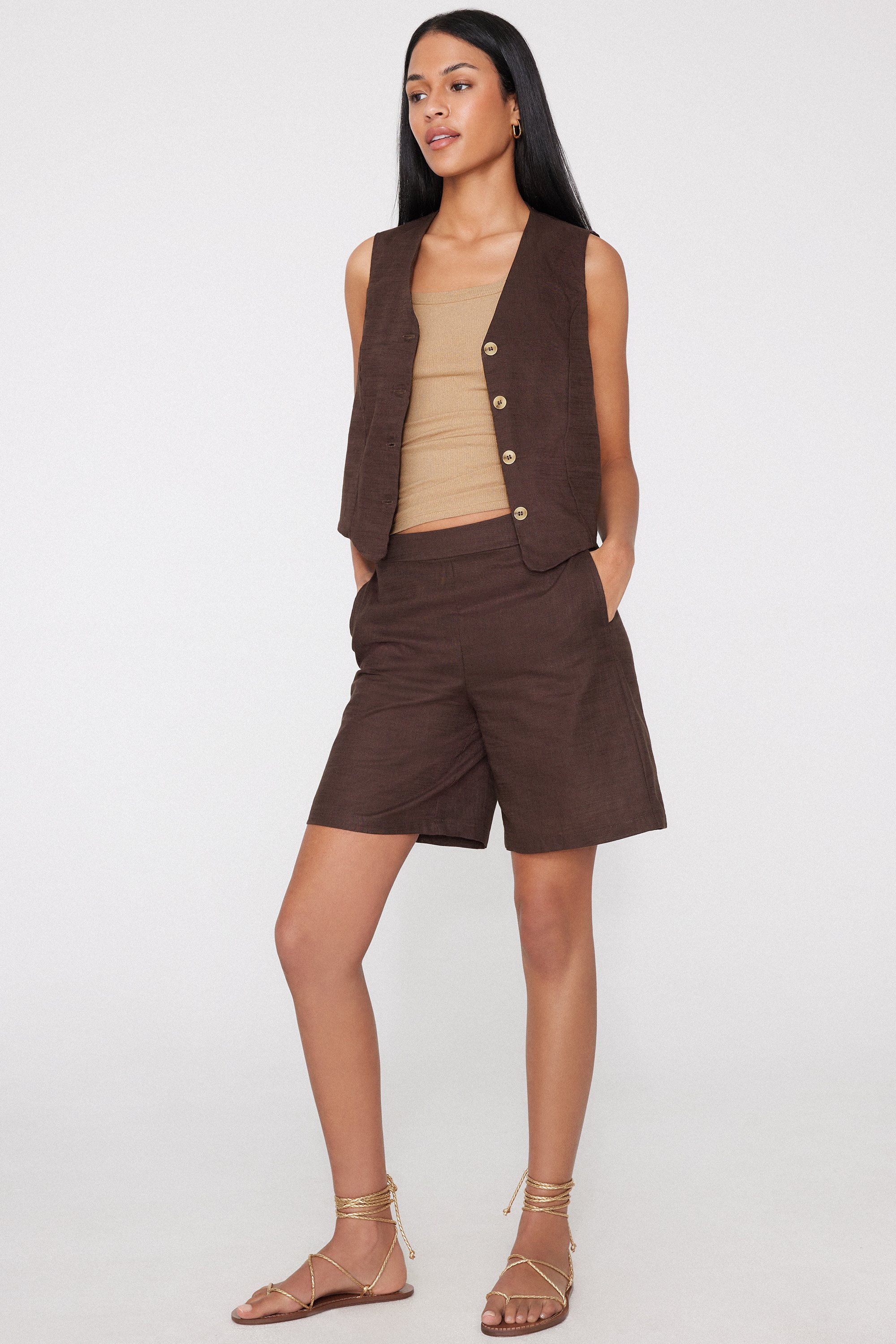 Linen-Look Cotton Canvas Bermuda Shorts