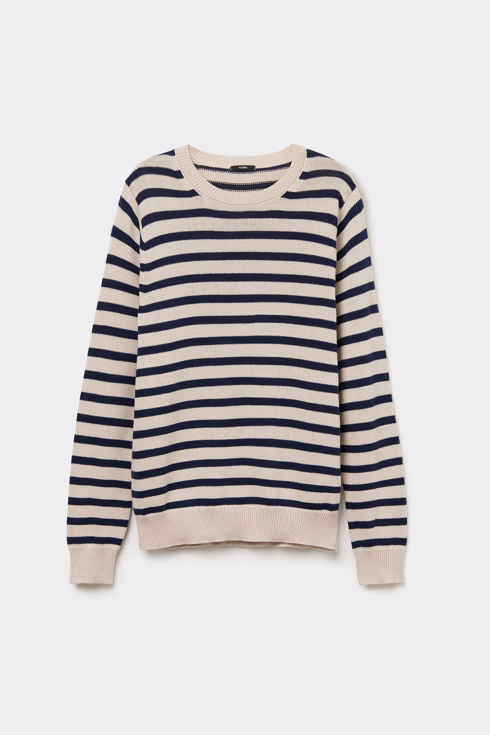 Drop-Stitch Cotton Oversized Long Sleeve Crewneck Sweater