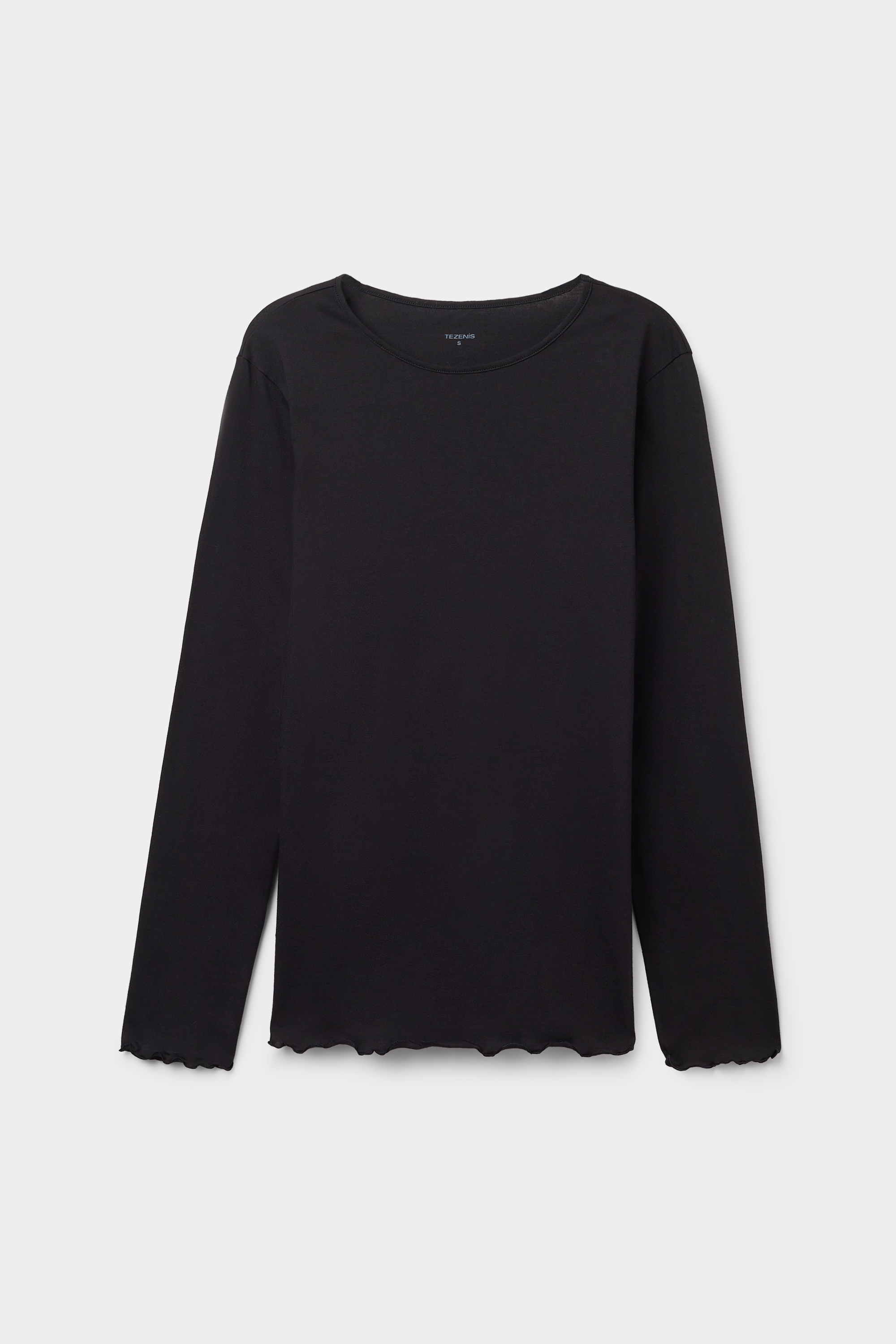 Long Sleeve Cotton Top with Rolled Hem