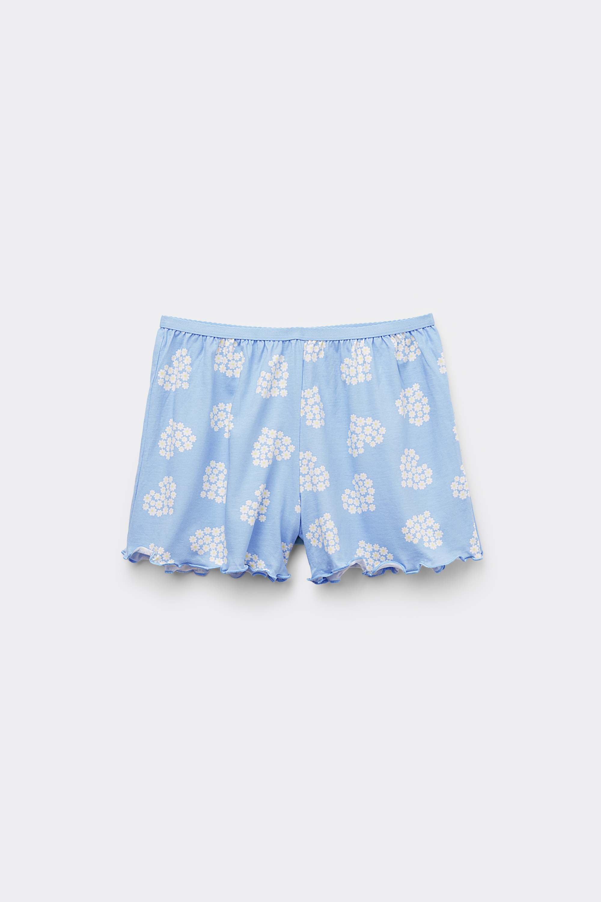 Printed Lettuce Leaf-Trim Cotton Shorts