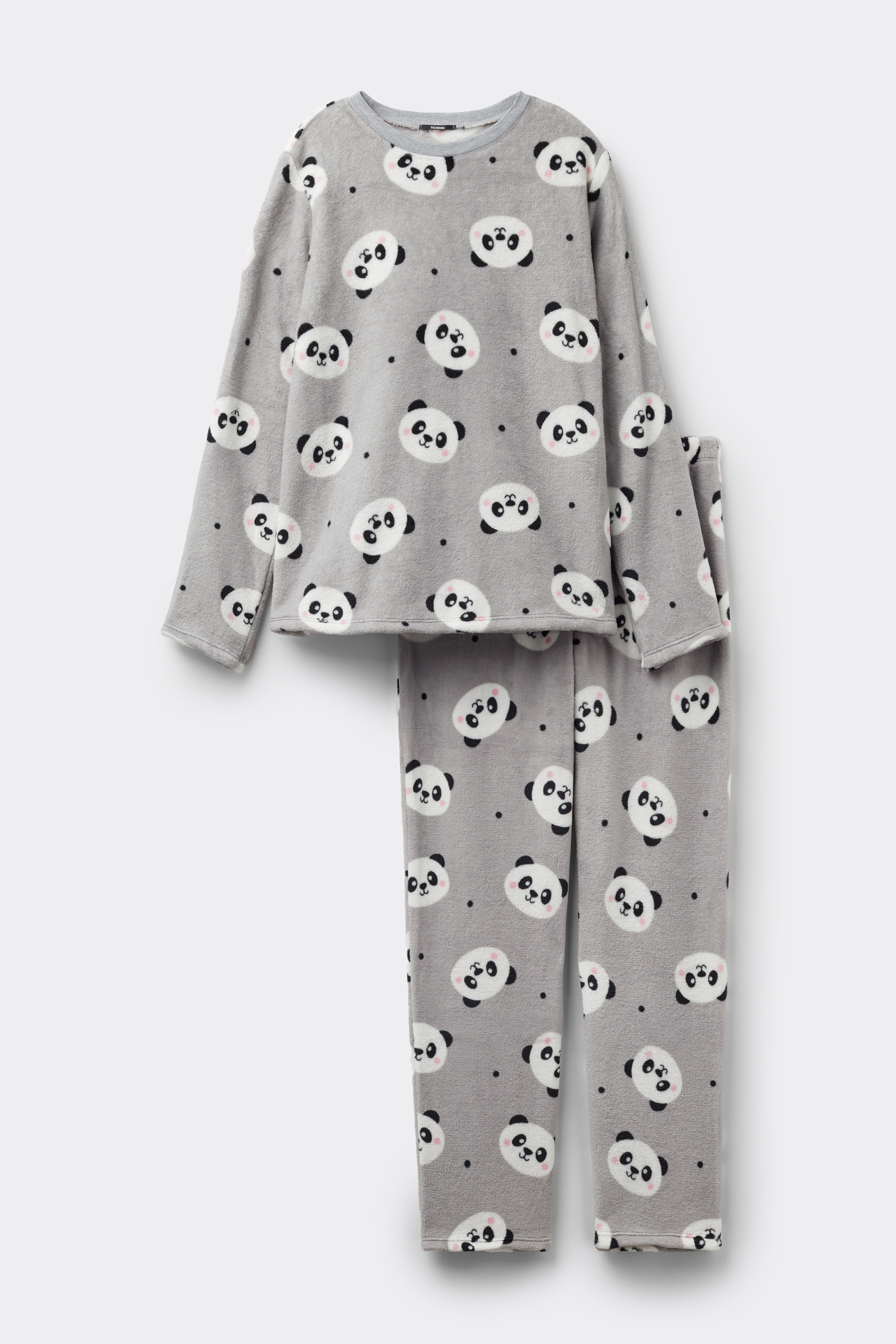 Pijama Largo de Forro Polar Ligero Estampado Panda Pijama Largo de Forro Polar Ligero Estampado Panda