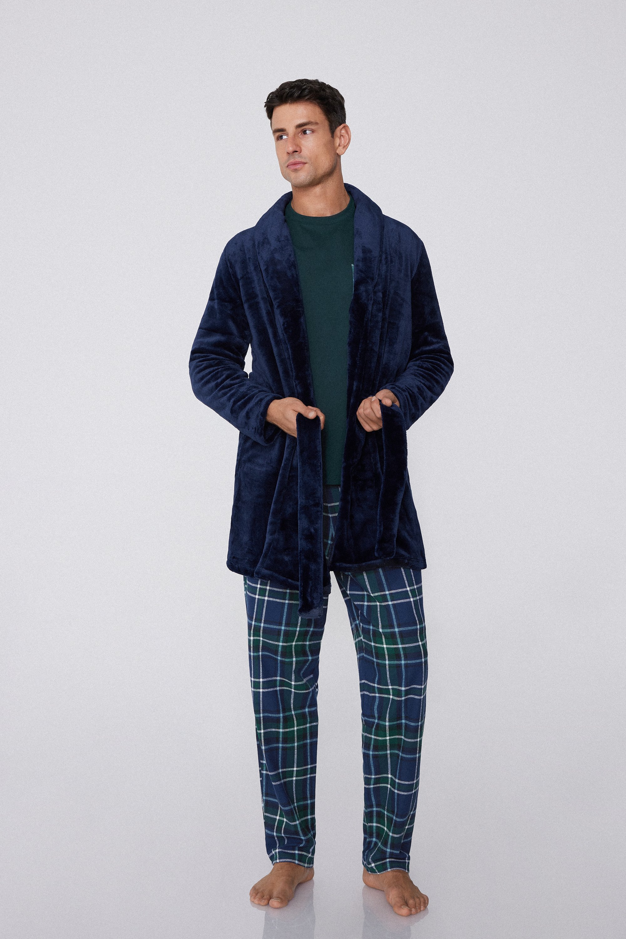 Long Sleeve Fleece Dressing Gown with Lapels