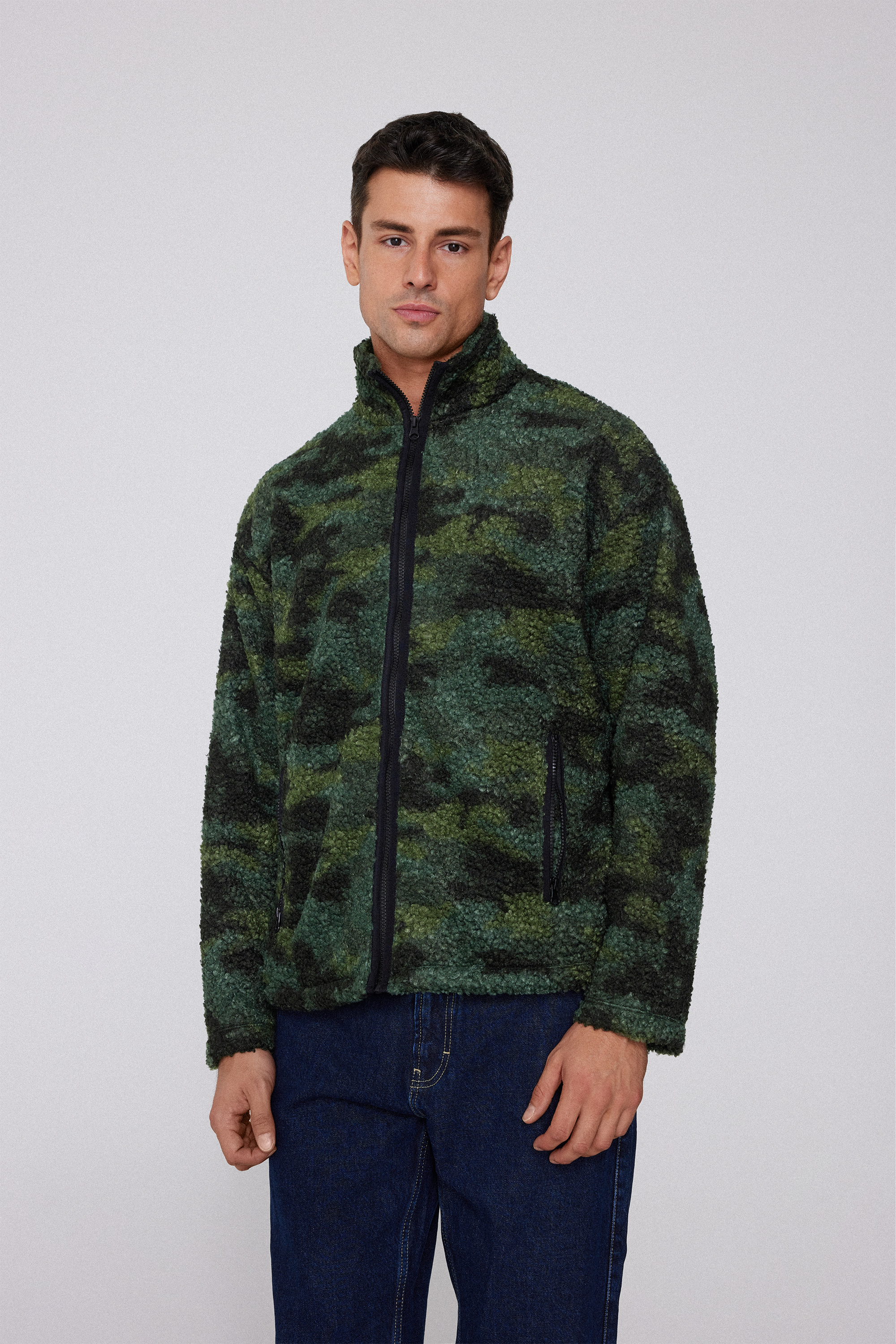 Giacca in Pile con Zip e Tasche Teddy