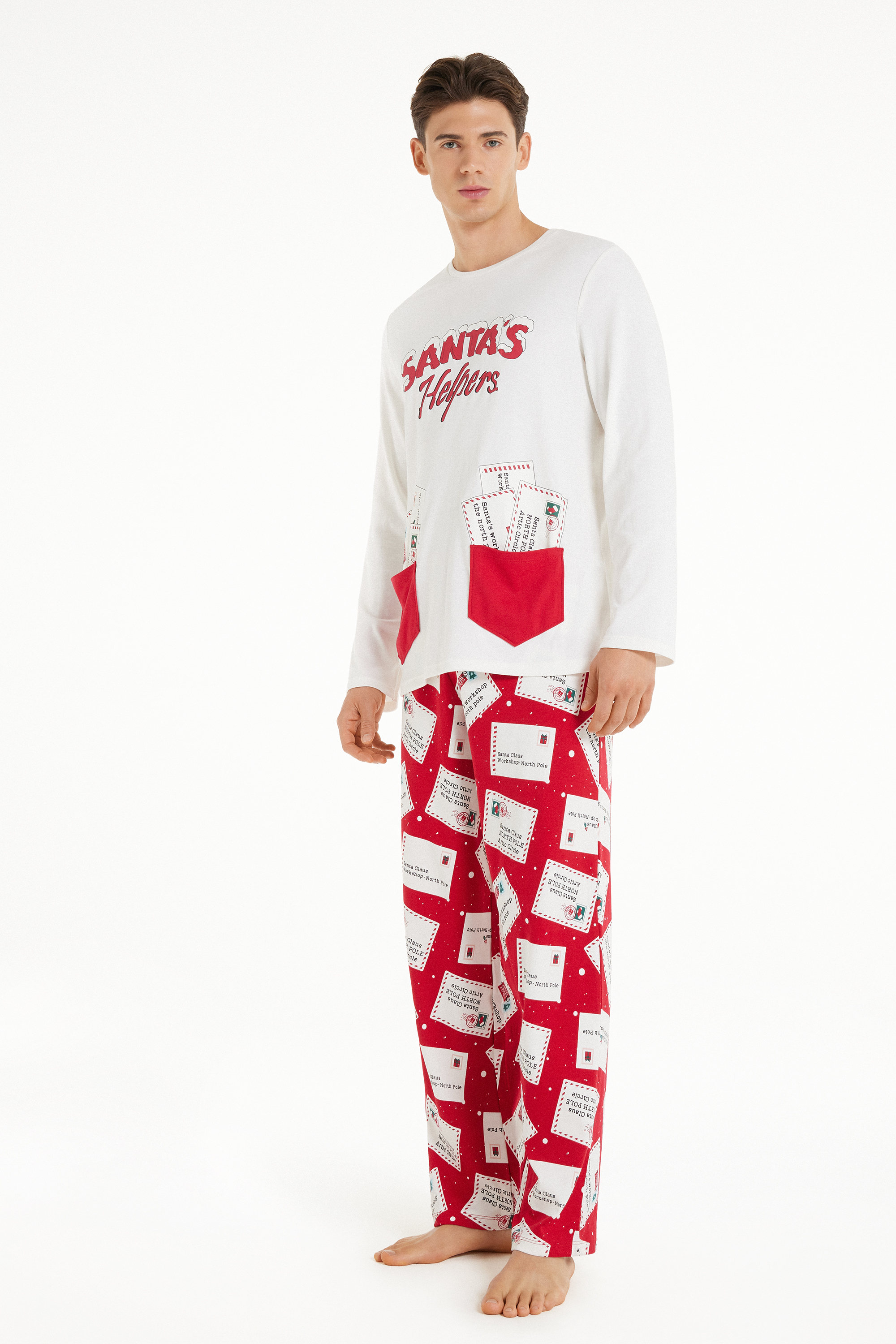 Langer Pyjama aus schwerer Baumwolle mit Weihnachtsprint