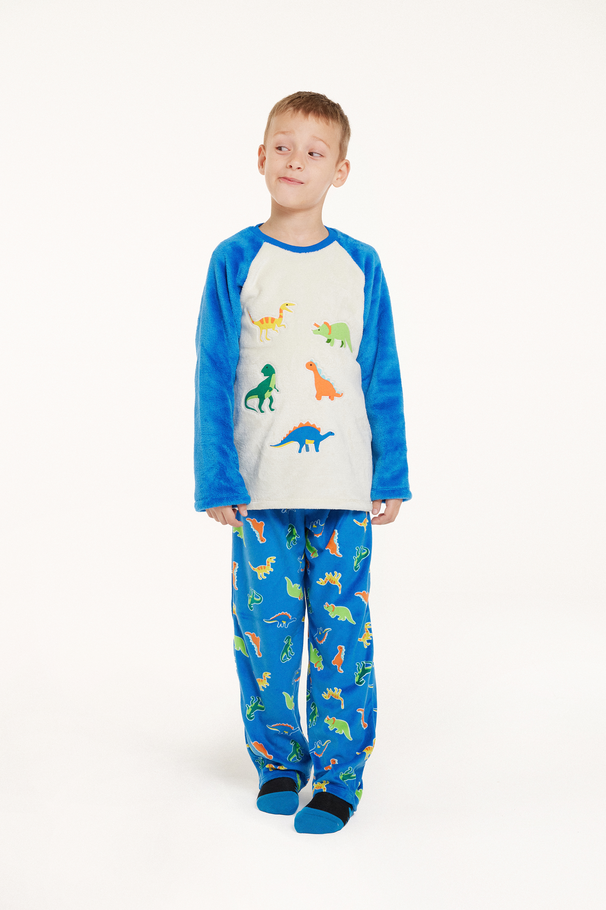 Langer Pyjama aus Fleece mit Dinosaurier-Print