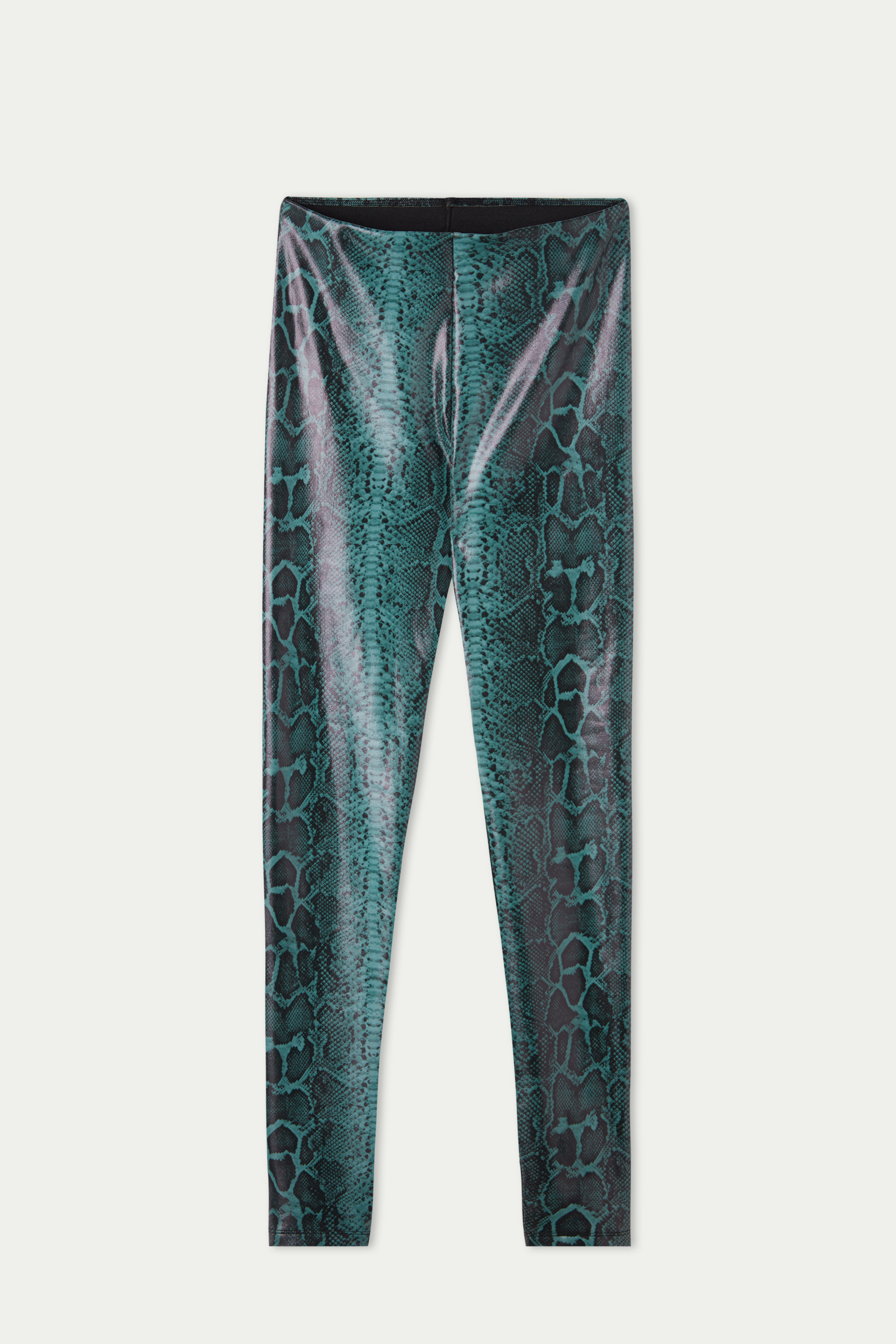 Coated-Effect Thermal Leggings with Python Print