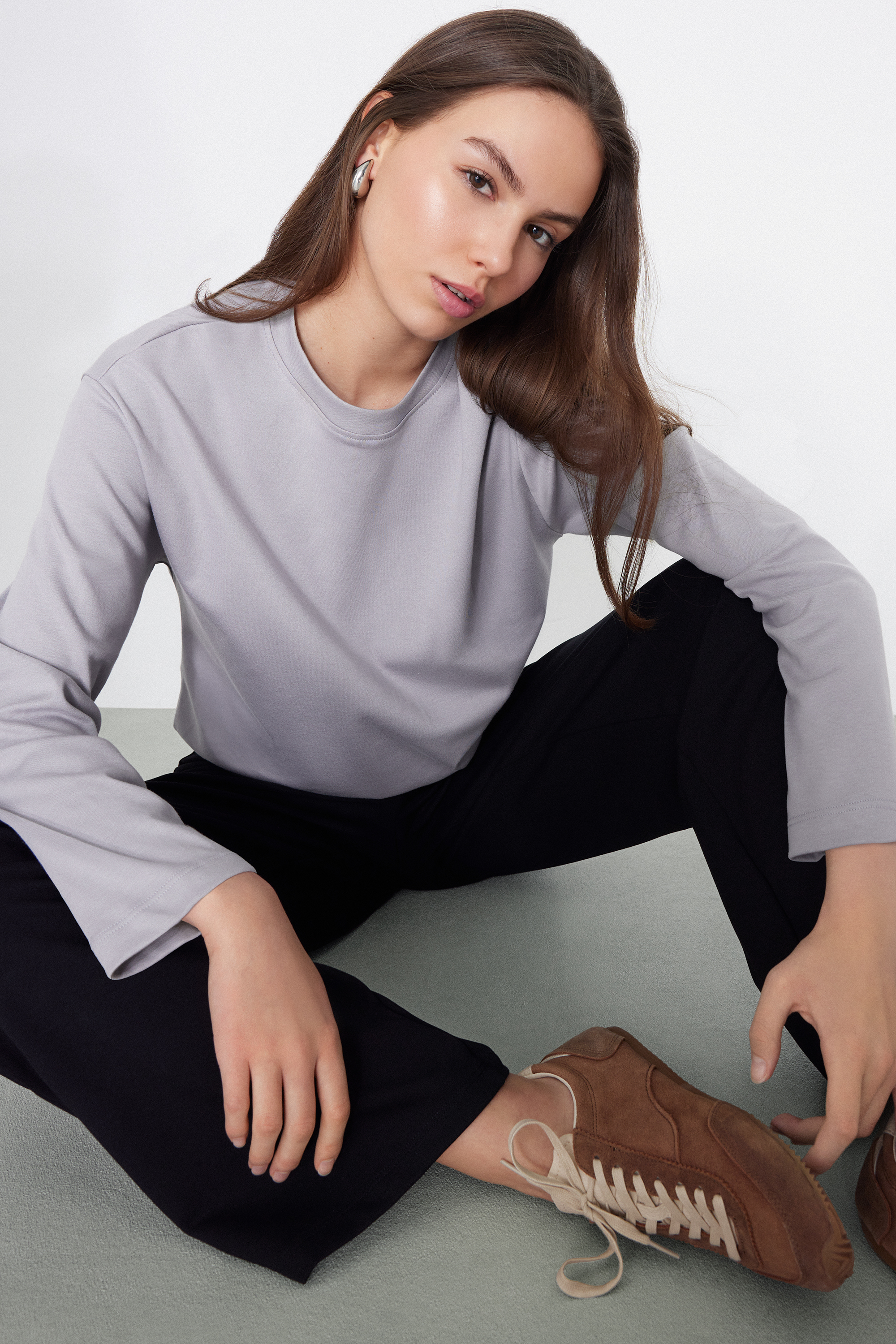 Maglia Maniche Lunghe Girocollo 100% Cotone Pesantezza Media