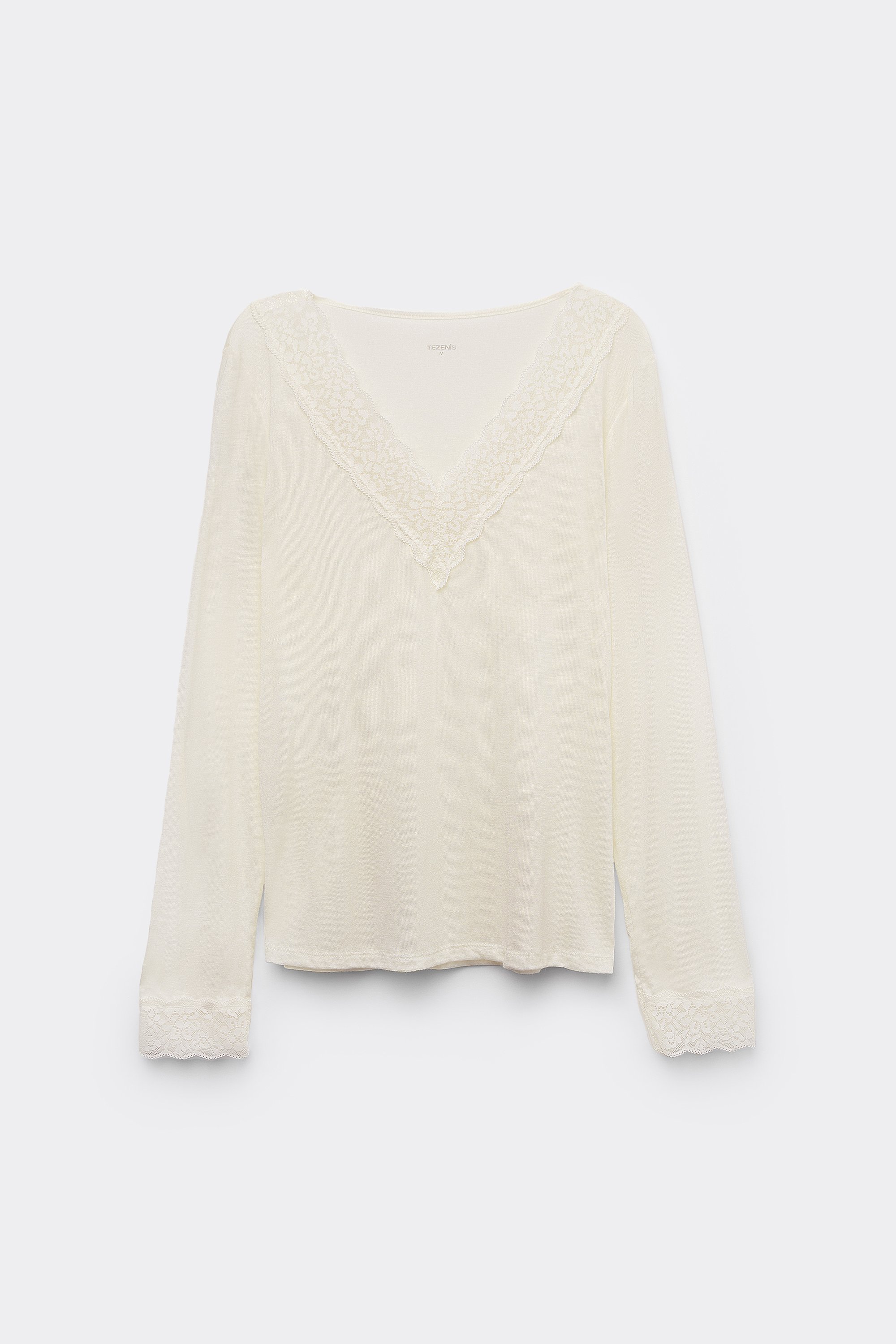 Maglia Maniche Lunghe Scollo V Pizzo/Lana Merino