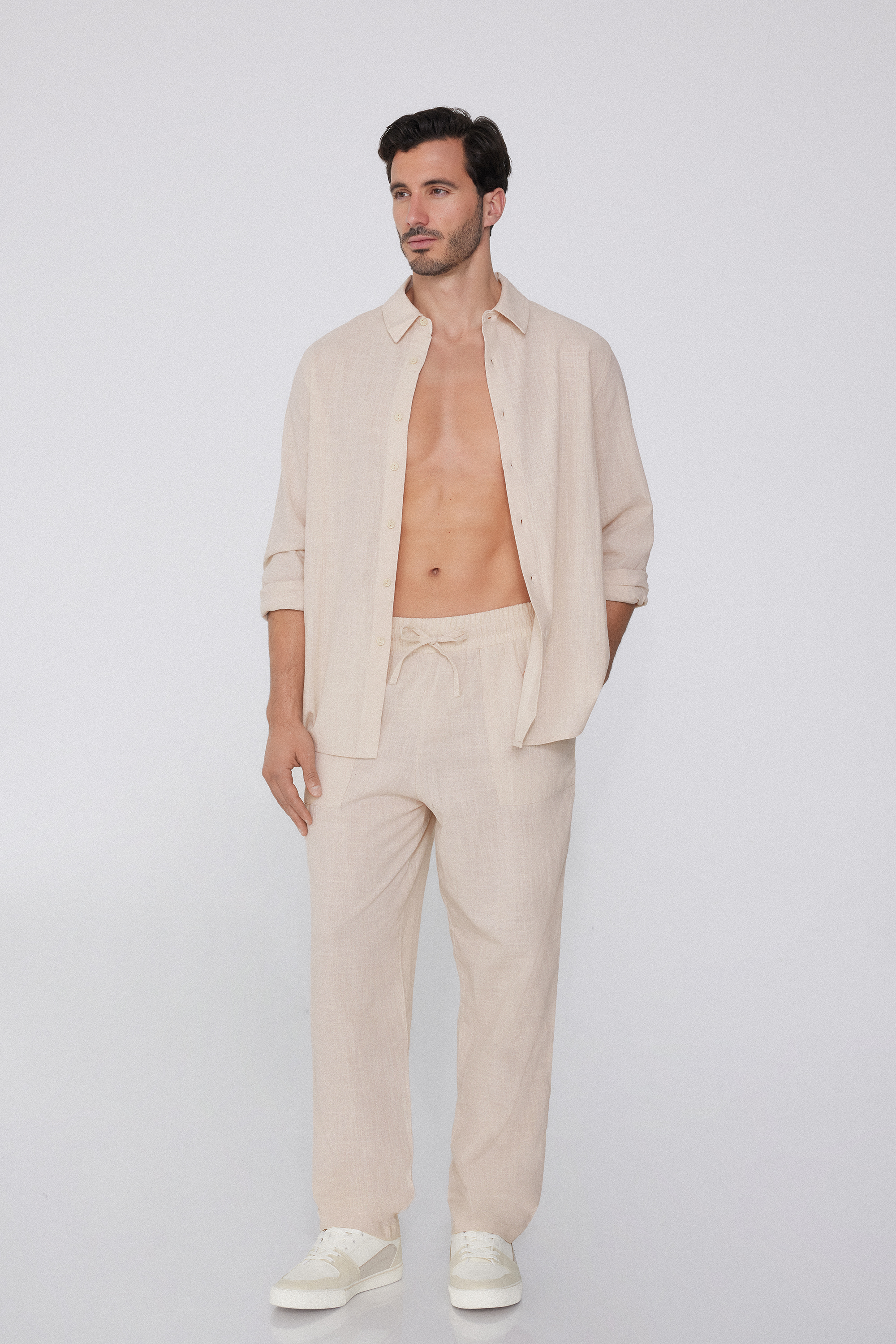 Pantaloni Lunghi in Tela Cotone con Coulisse